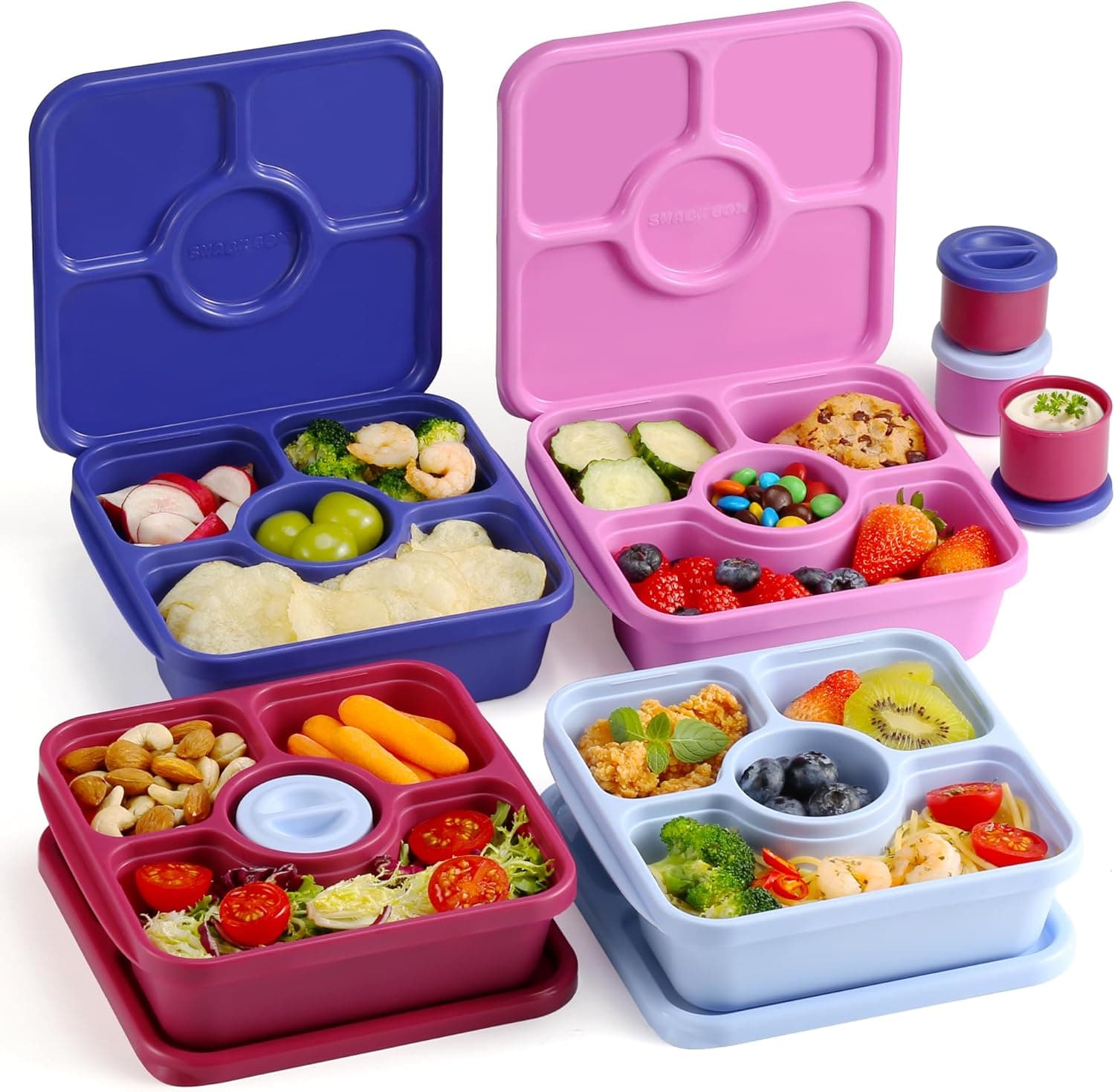 QQKO Bento Snack Box Containers for Adults Kids, Meal Prep Containers Reusuable Bento Lunch Box, Lunchable Food Storage Containers with Lids and Sauce Cups, Grape