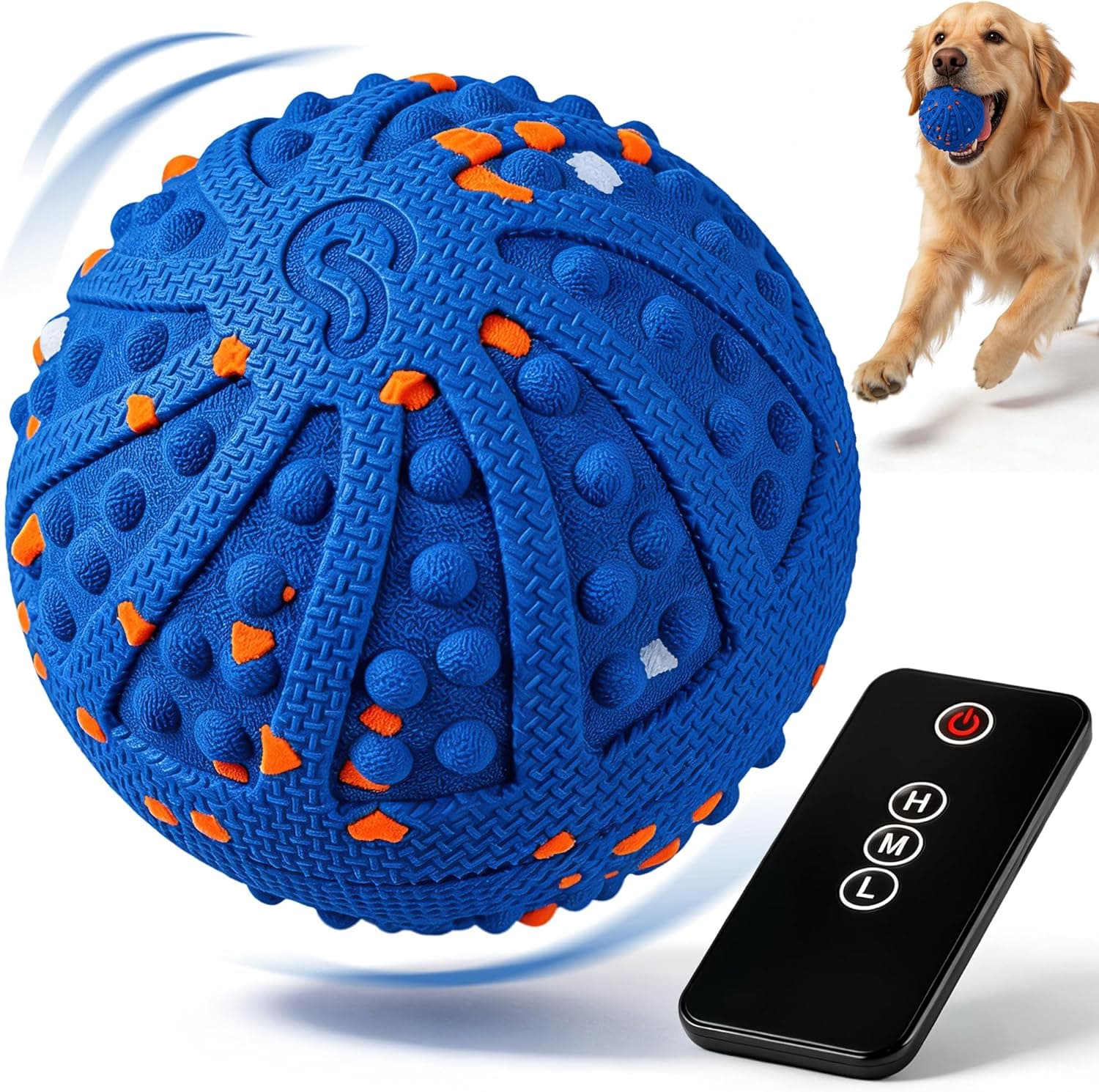 Interactive Dog Toys, Automatic Rolling Ball Toy with Teeth-friendly Bumps, Remote Control, 3 Motion Modes, Rechargeable Dog Ball with ETPU Material, IP67 Waterproof for Medium and Large Dogs