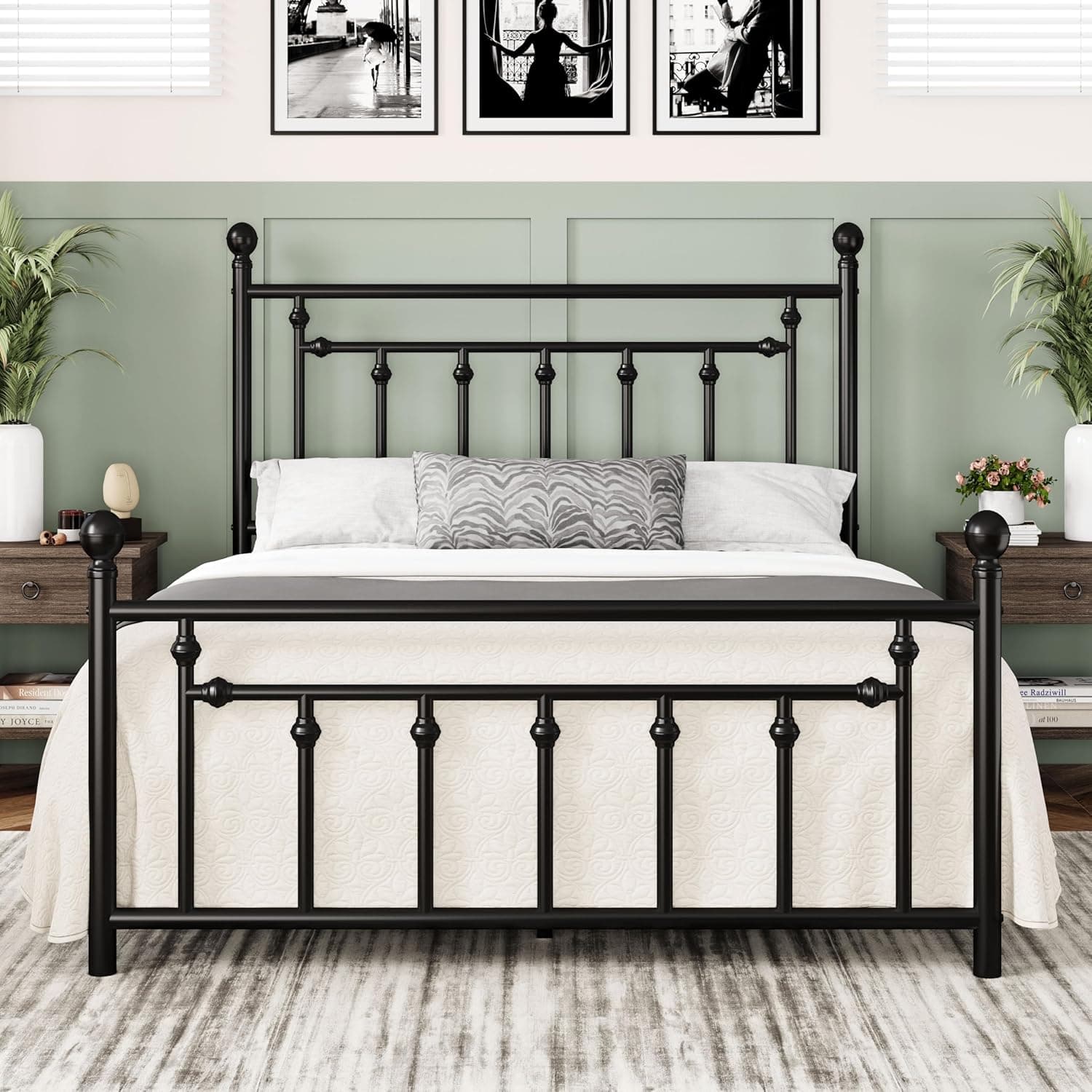 Allewie 14 Inch Queen Size Metal Platform Bed Frame with Victorian Vintage Headboard & Footboard - image 1