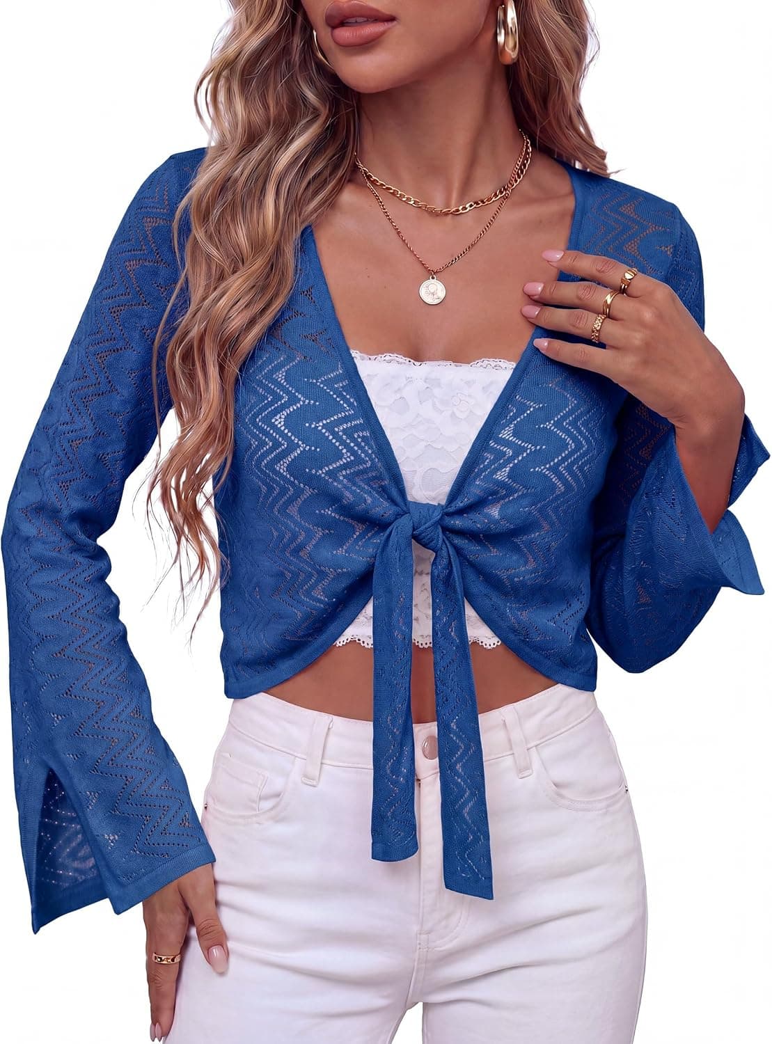 Arach&Cloz Women's Linen Blend Tie Front Bolero Shrug Beach Cover Up 2026