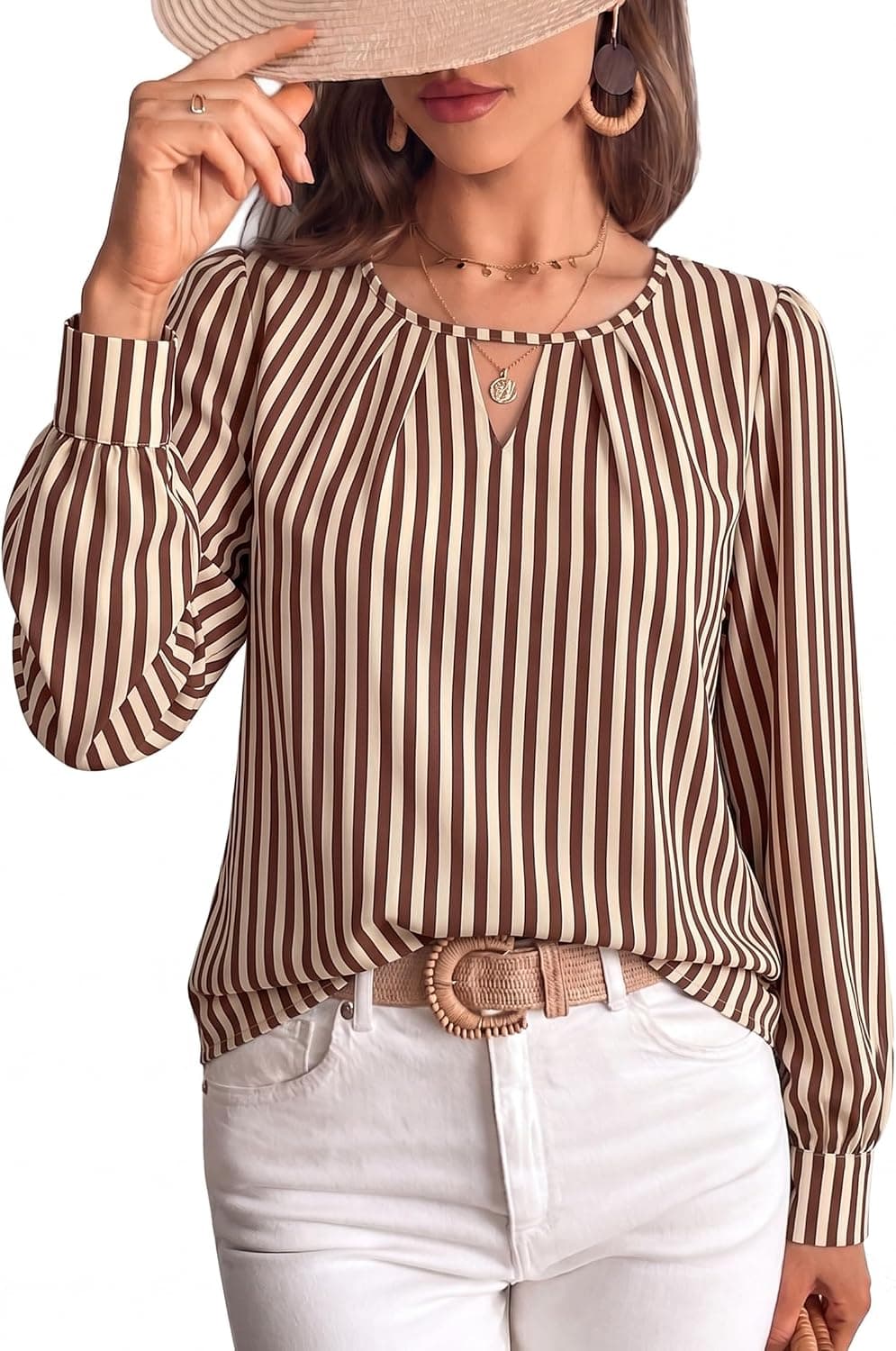 OFEEFAN Blouses for Women Dressy Casual Long Sleeve Shirts Fall Outfits