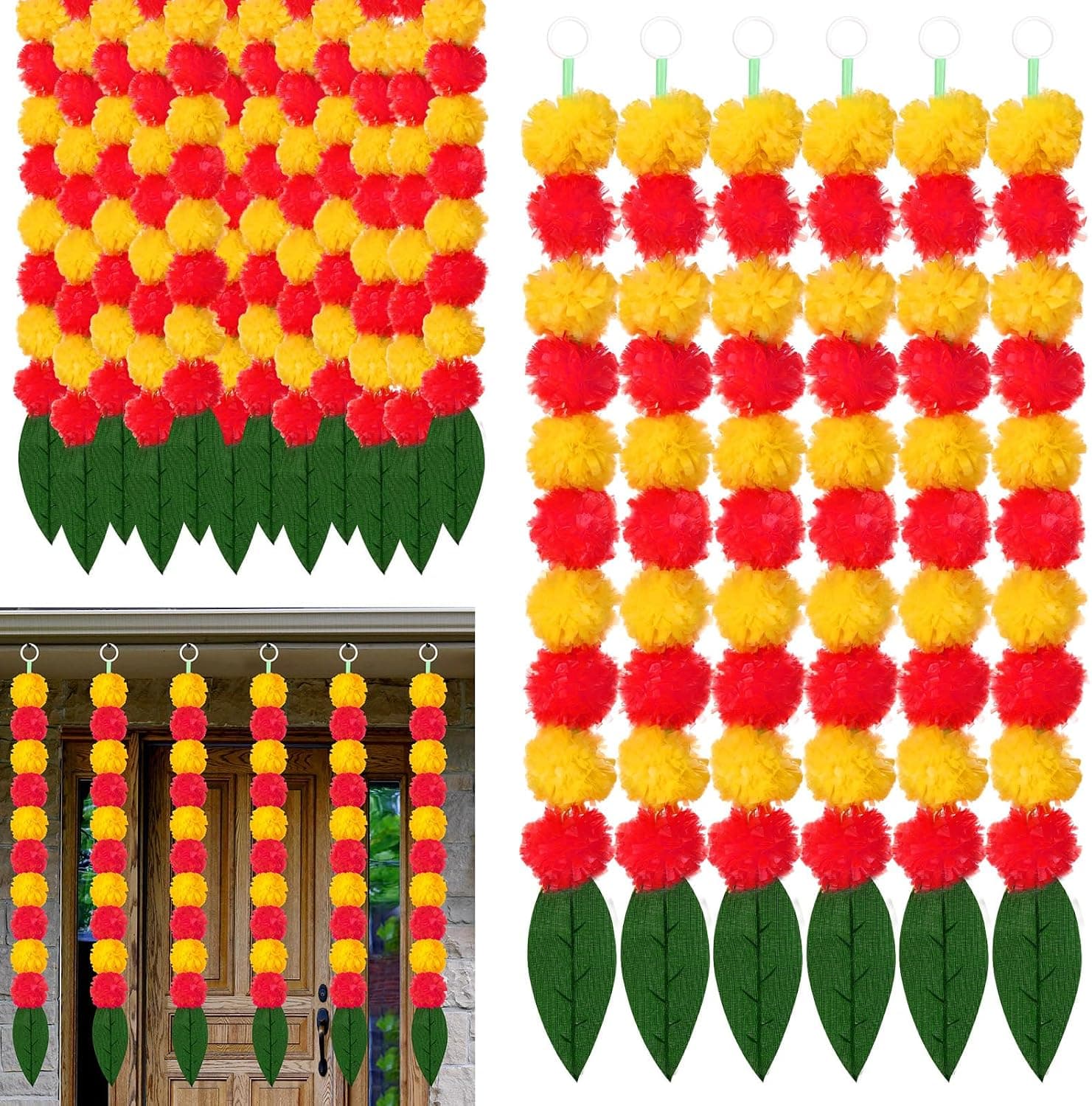 6 Pcs Artificial Marigold Garland for Decor - 2 ft Length | Suncalla