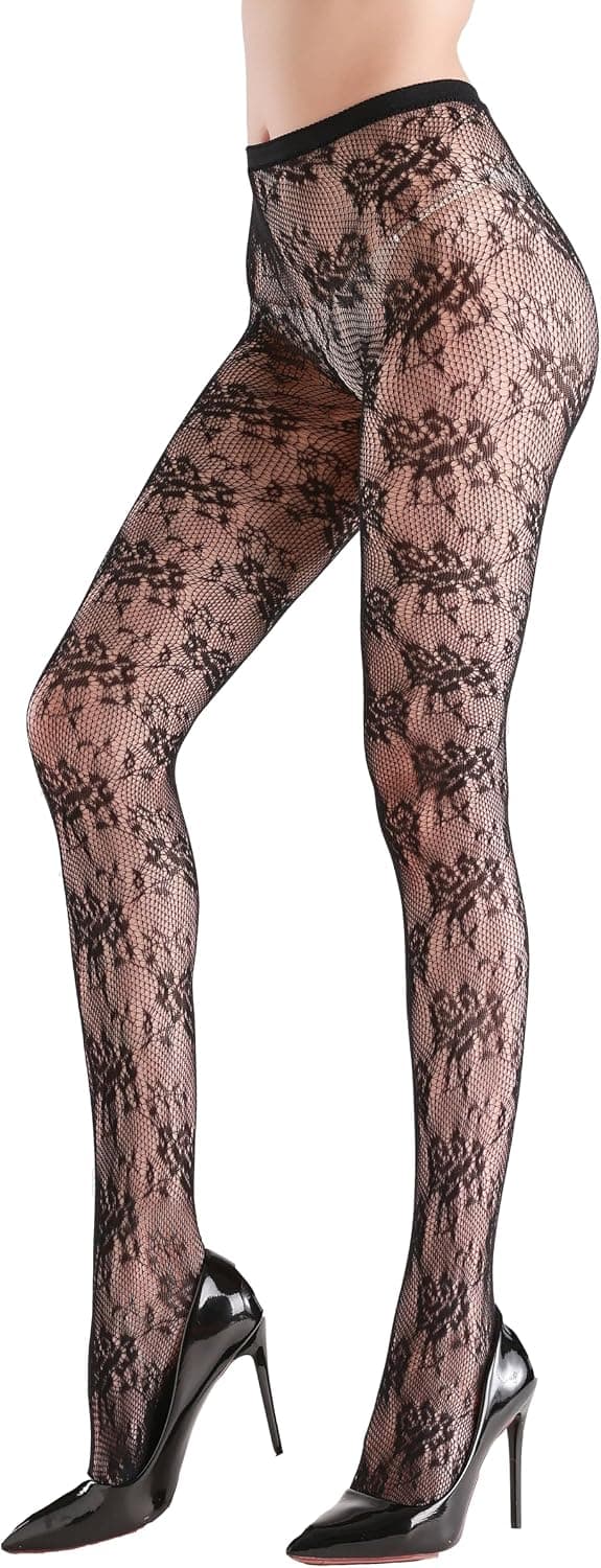 Guling one pair sexy black or hot pink stockings pantyhose fishnet tights lace leggings for women Christmas rose pattern