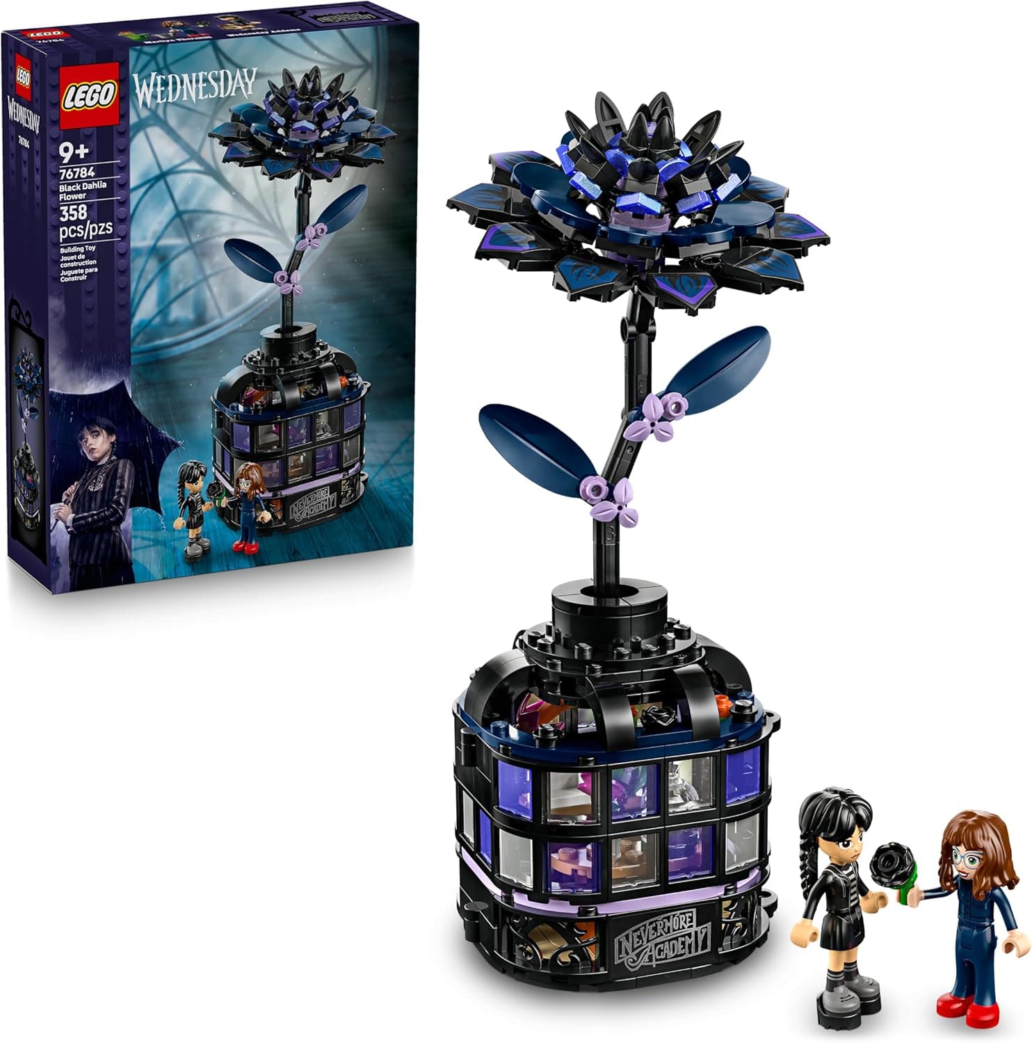 LEGO Wednesday Black Dahlia Flower Building Toy - Pretend Play Set for Girls & Boys, Ages 9+ - with Wednesday Addams & Professor Minidolls - Building Blocks for Kids - Gift Idea for Birthdays