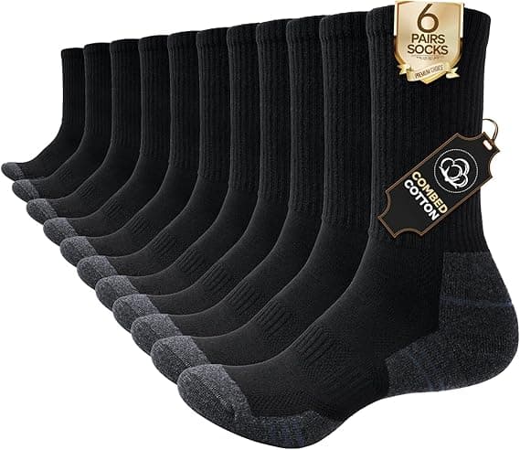 Cotton Crew Socks for Work Hiking, Thermal Warm Winter Boot Sock