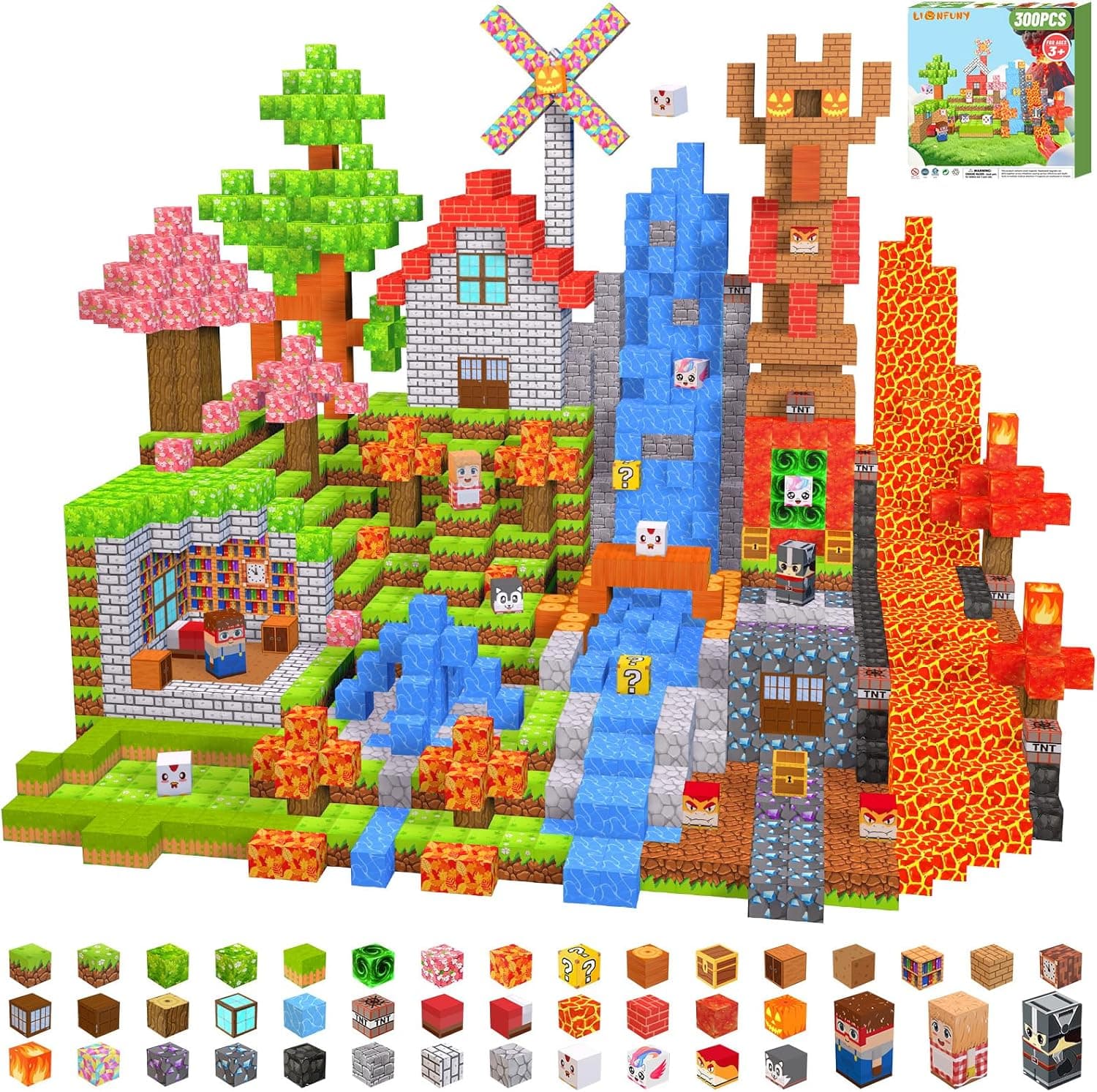 LionFuny Magnetic Blocks, 300Pcs Magnetic Building Blocks Sets, STEM Montessori Stacking Sensory Education Magnet Toys for Kids Toddlers Boys Girls Ages 3 4 5 6 7 8-12 Birthday Gifts, 1" Large Size