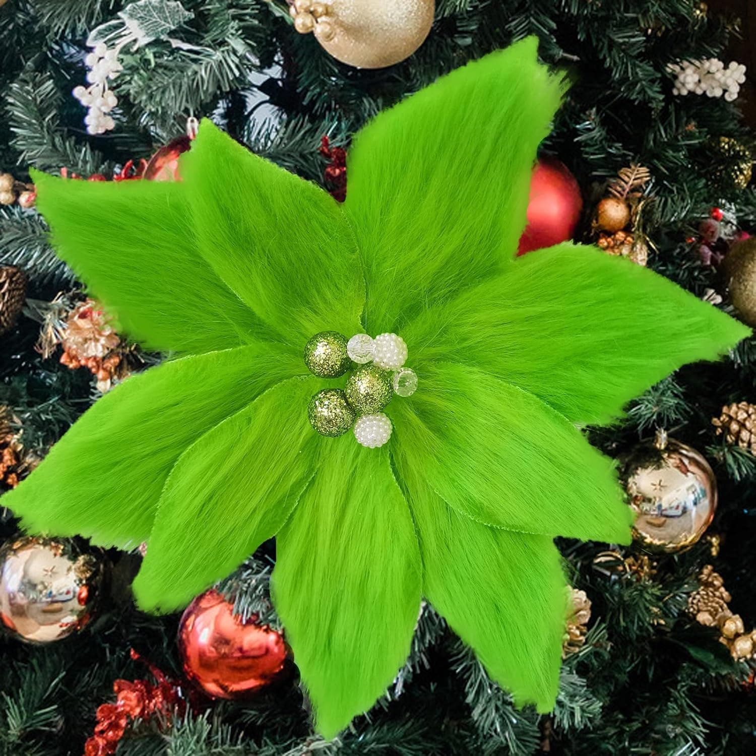 6PCS Floral Picks Decorations Furry Shamrock Ornaments for Tree Funny Green Flower Stem for Garland vase Centerpiece Tables Wreath Fireplace Door décor