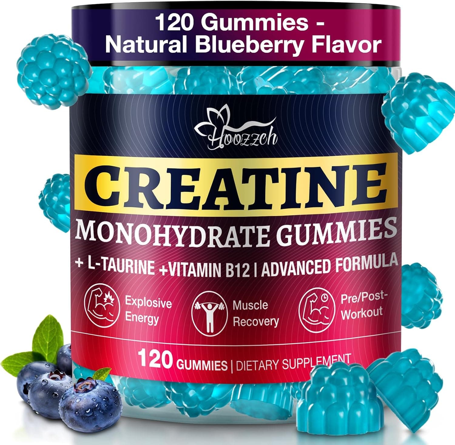 Creatine Gummies for Men & Women, Blueberry Creatine Monohydrate Gummies, Gluten Free, Vegan Friendly, 120 Count