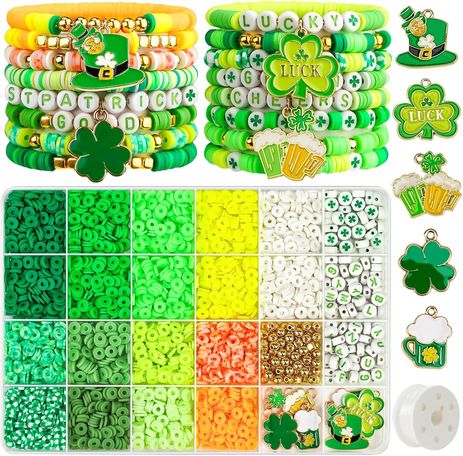 Gionlion 3000 Pcs St Patricks Day Accessories, St Patricks Day Green Clay Beads for Bracelets for Women, Friendship Bracelet Kit with Beads for Gifts - image 1