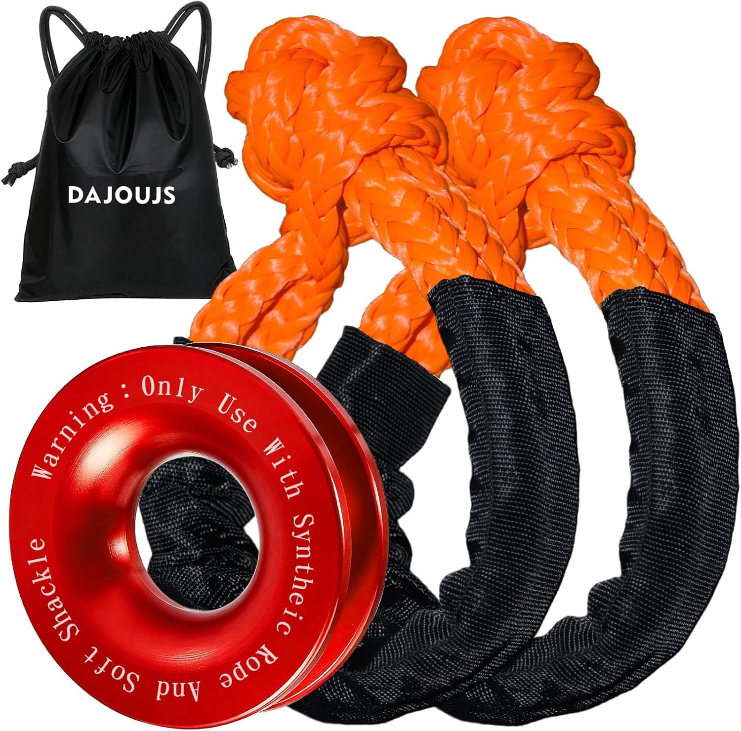Synthetic Soft Shackle Rope 1/2 x 22 Inch Orange Recovery Tow Shackles with Red Snatch Recovery Ring 56,000lbs Breaking Strength Offroad Soft Shackle Recovery Kit for Off-Road ATV UTV Vehicles