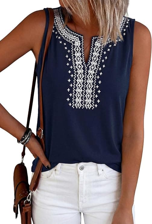 PRETTYGARDEN Women's Embroidered V-Neck Sleeveless Summer Tank Top - image 1