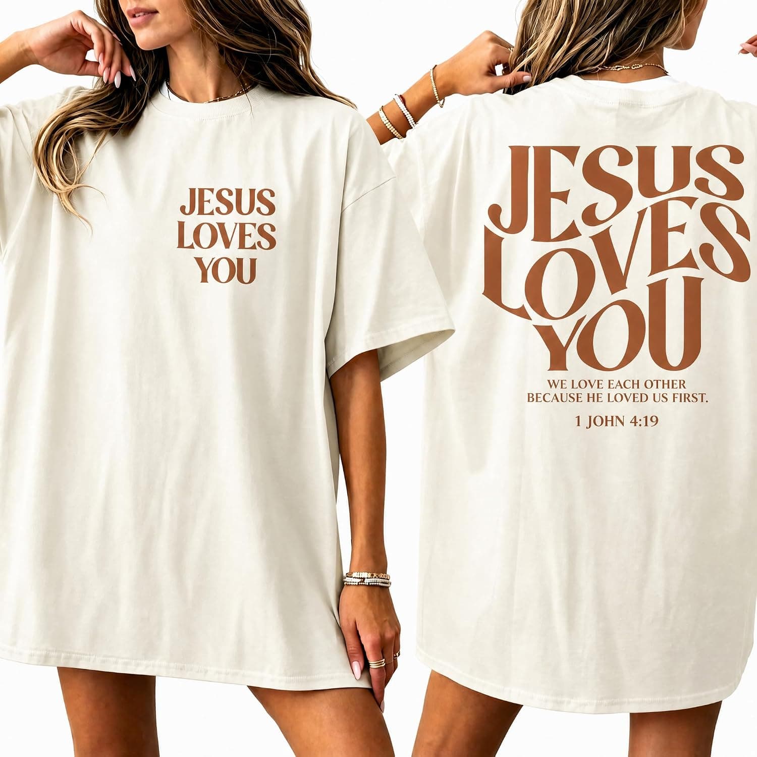 Jesus Loves You Christian Oversized T Shirt Bible Verse 1 John 4 19 Faith Inspirational Casual Daily Wear Tops 2026