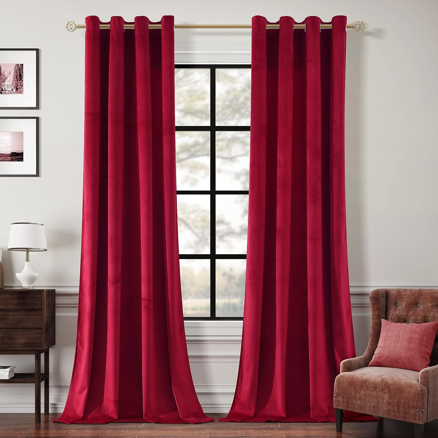 Christmas Red Velvet Curtains 63 inches Long Grommet Blackout Curtains for Bedroom Light Blocking Thermal Insulation Drapes Set of 2 Panels 52”x 63”