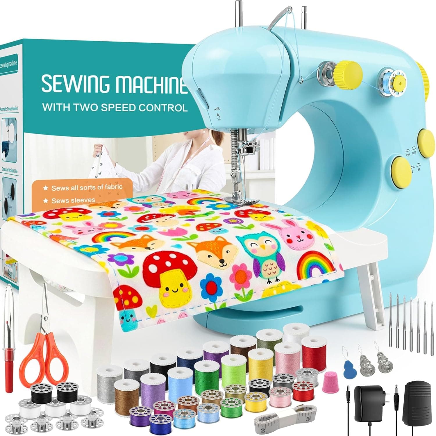 Sewing Machine, Electric Mini Sewing Machine for Beginner, 2 Speed Small Sewing Machine with Extension Table, Foot Pedal&Sewing Kits [Full Set], Portable Sewing Machine Best Gift for Kids & Women