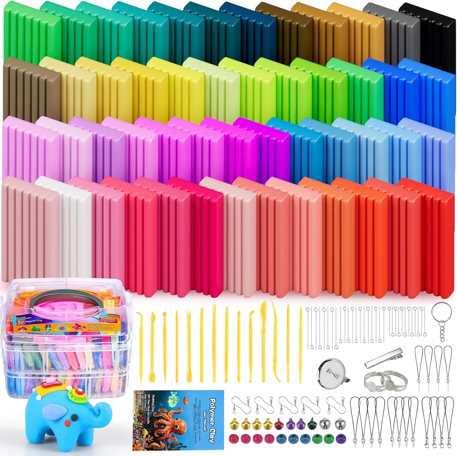 Ixiaoyoo 51 Colors Polymer Clay, DIY Modeling Clay Starter kit for Kids, Oven Baked Model Clay Art & Crafts Toys with Sculpting Tools, Non-Sticky, Birthday & Christmas Gift for Kids & Adults Artists