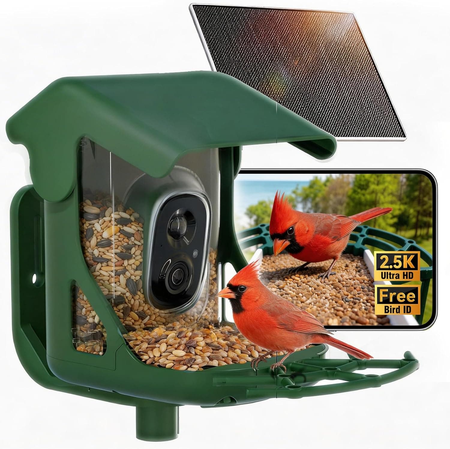 No-Monthly-Fees Solar Bird Feeder w/ 4MP Camera, Free AI Birds Species Identification, 2.5K Smart Bird House with Camera, Live View & Playback, Instant Arrival Alerts, Ideal for Birdlovers