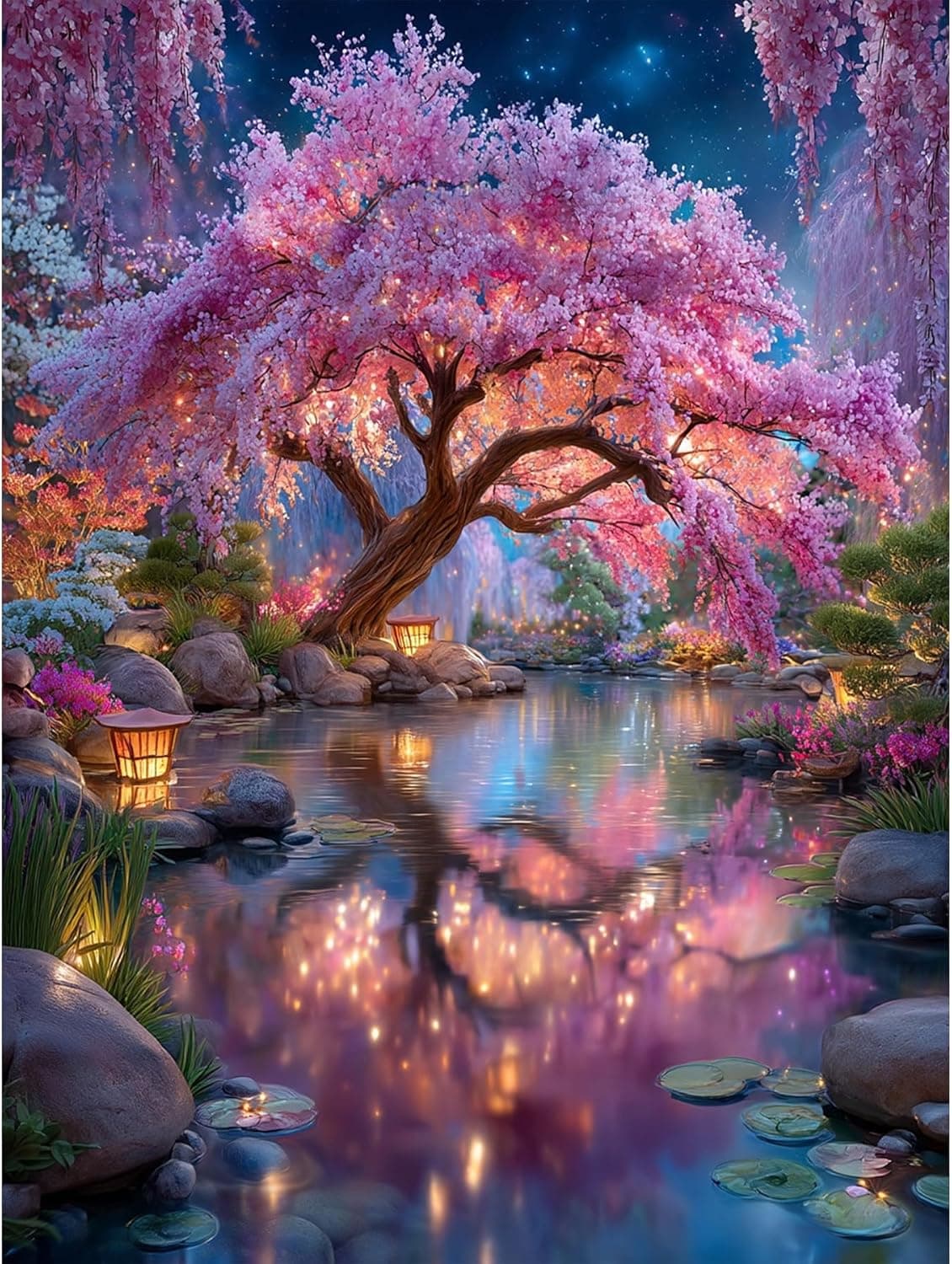 Lophomie Diamond Art Kits for Adults, 5D Pink Tree of Life Diamond Painting Kit Beginners, DIY Diamond Dots Kits Gem Arts Crafts Full Round Drill for Home Wall Decor 12x16 Inch - image 1