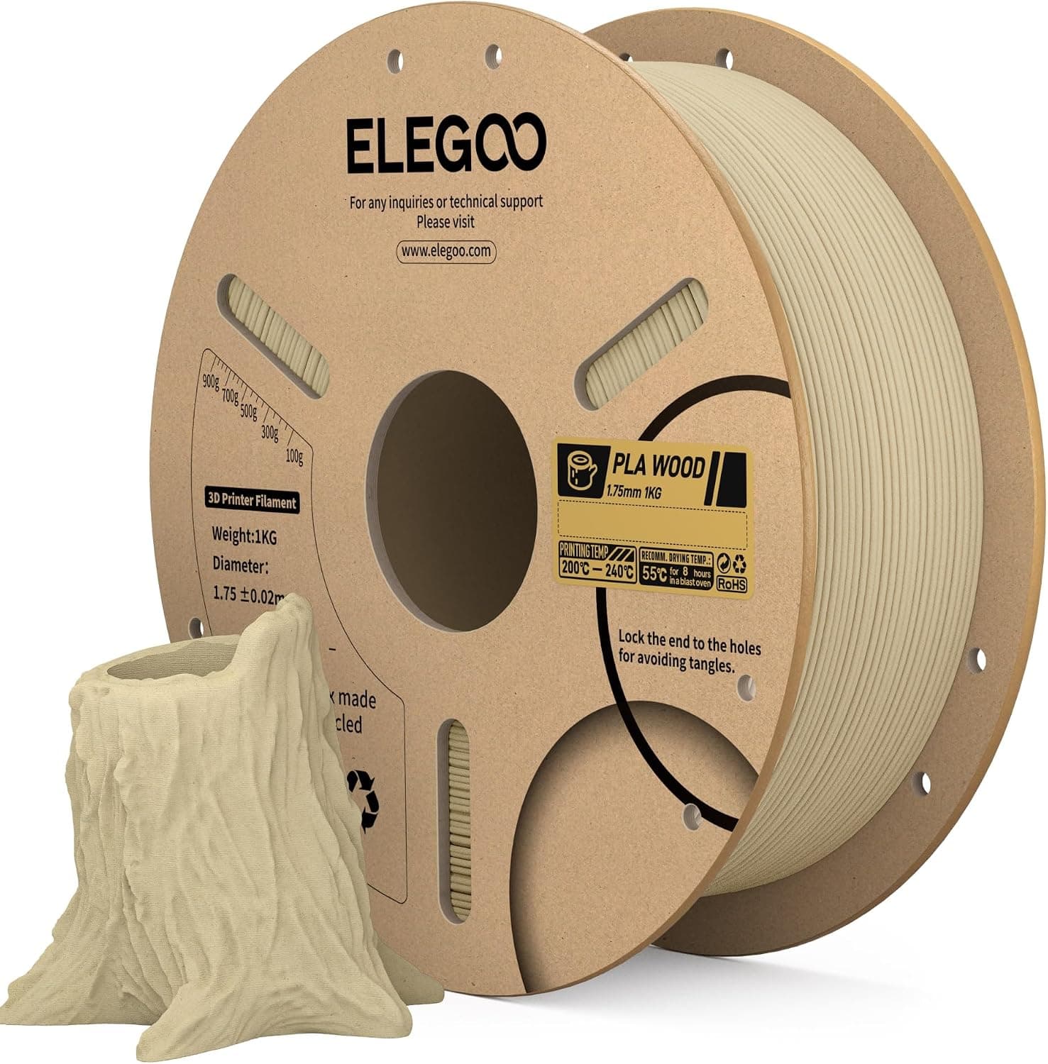 ELEGOO PLA 3D Printer Filament 1.75mm Wood Tan Birch 1KG