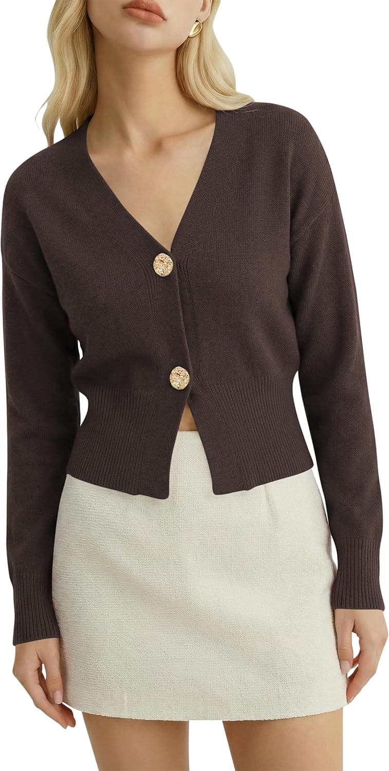 Women’s Spring V Neck Cardigan Lightweight Cropped Button Down Knit Sweater for Layering,Office Casual Wear