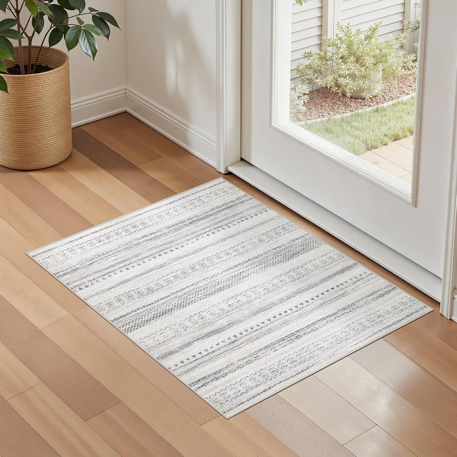 kakania 2x3 Washable Entryway Rug: Non Slip Soft Thin Small Rug, Boho Geometric Modern Decor, Easy Clean Indoor Floor Door Mat for Kitchen Bedroom Dorm Bathroom - Grey