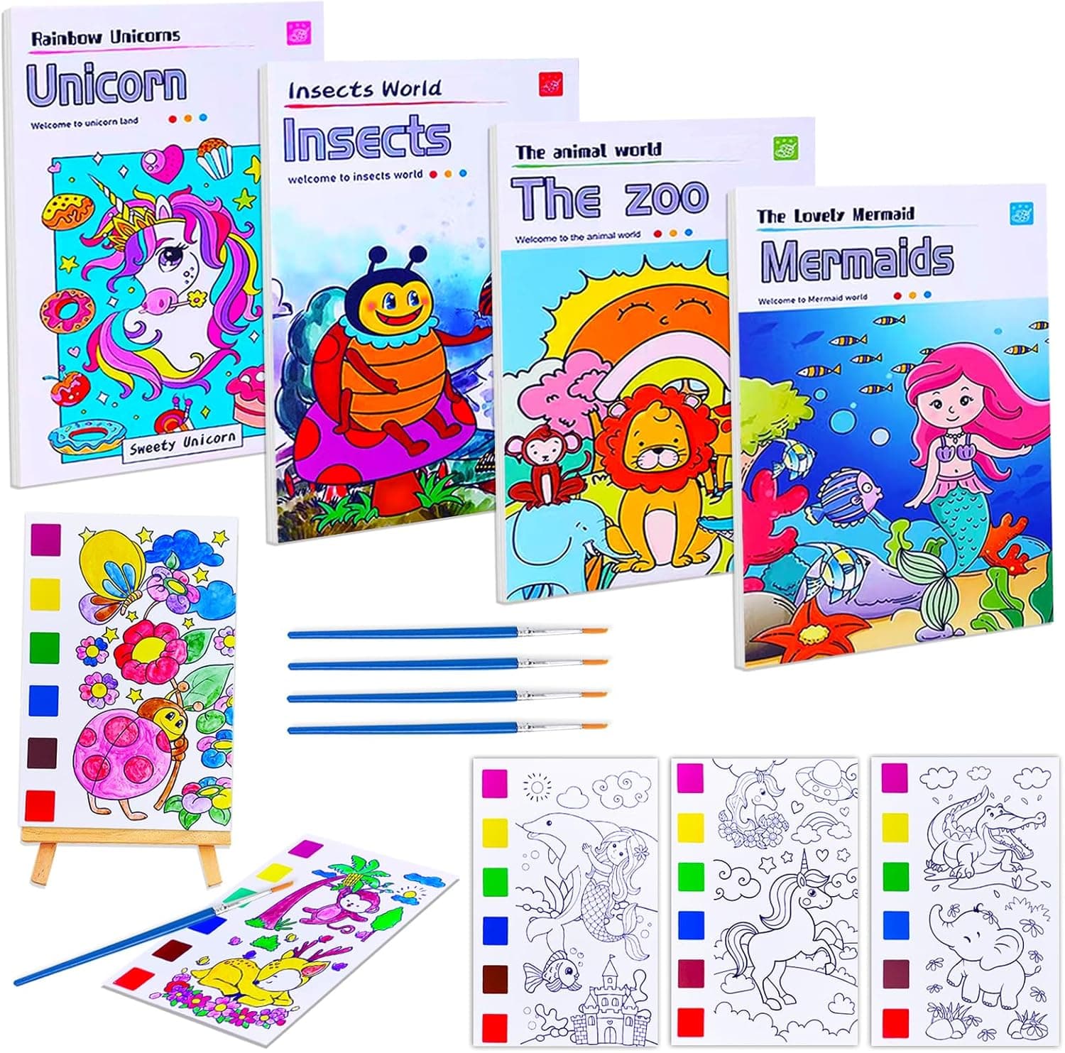 JUNQIU 4Pack Paint with Water Books for Kids, Watercolor Painting Coloring Books for Toddlers, Magic Paint Set for Kids, Art Craft Kits Easter Basket Stuffers For Girls Boys