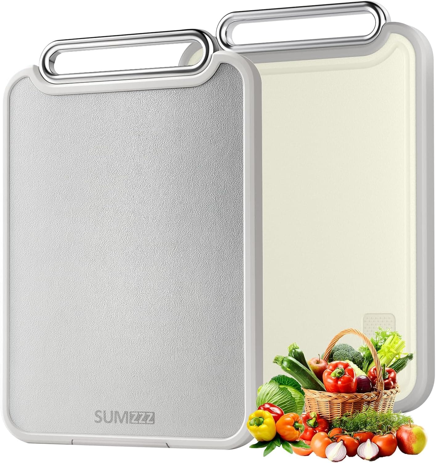 Sumzzz Stainless Steel Cutting Board for Kitchen, 2-in-1 Double-Sided Chopping Board, Dishwasher Safe, Food Grade Stainless Steel/PP, Easy to Clean, Large Size, Non-Slip, 16"×11" - image 1