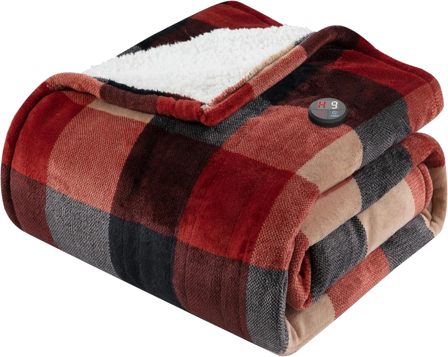 GOTCOZY Heated Blanket Electric Throw 50''X60''- Electric Throw Blanket with One Touch Button 10 Heating Level & 9 Time Settings Heating Blanket, Machine Washable (Check RedBlack)