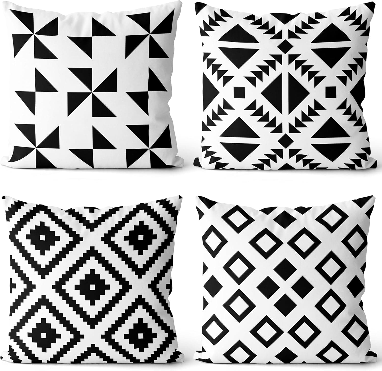 Waterproof Boho Throw Pillow Covers 18x18 inch Set of 4 Farmhouse Outdoor Black and White Plaid Square Pillow Cushion Case Classic Cotton Linen Pillowcase for Home Decor - image 1