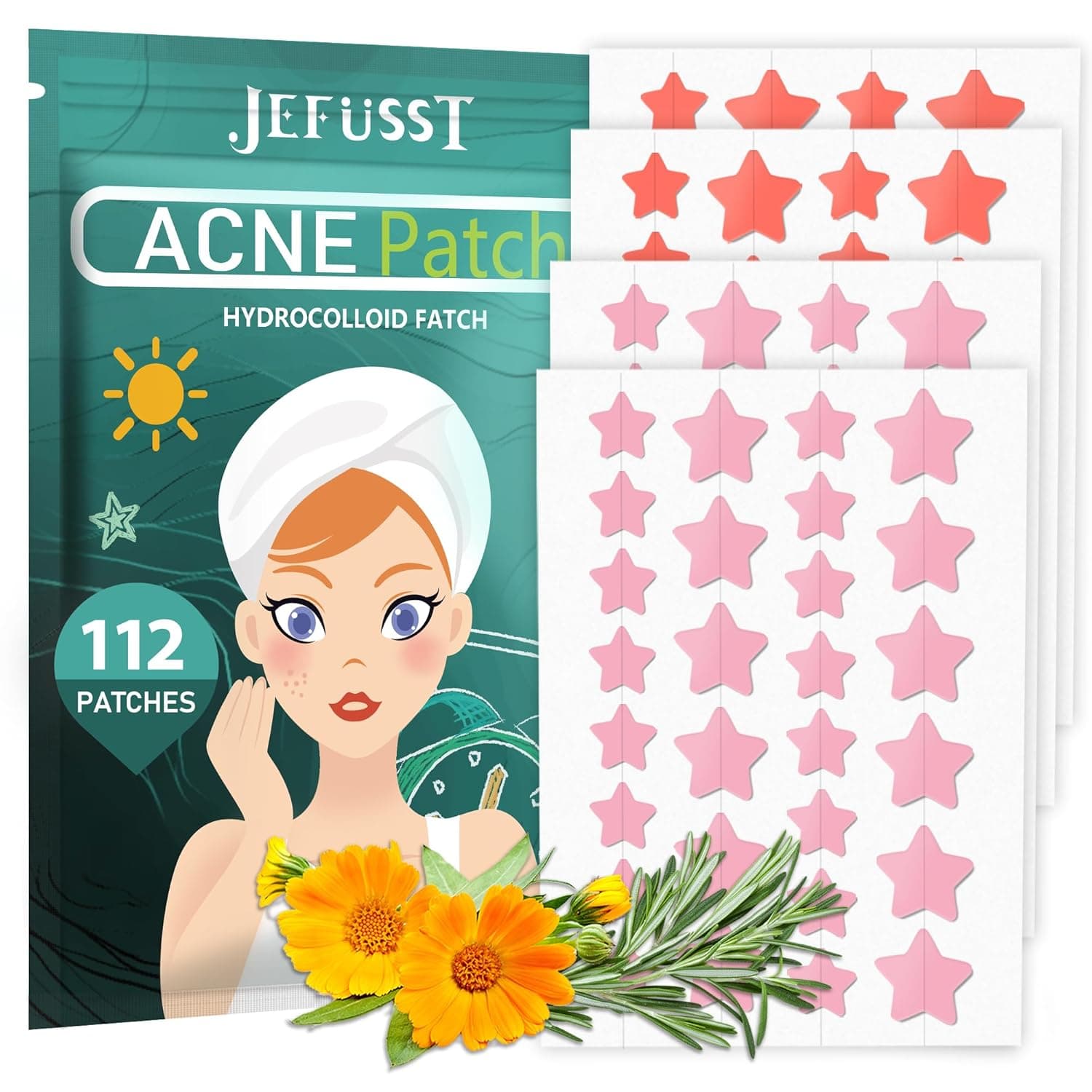 Star Acne Patches 112 Counts, Pimple Patch Pimple Patches for Face Pimple Patches Stars Hydrocolloid Acne Patches Cute Zit Patches Healing Sticker, Orange and Pink