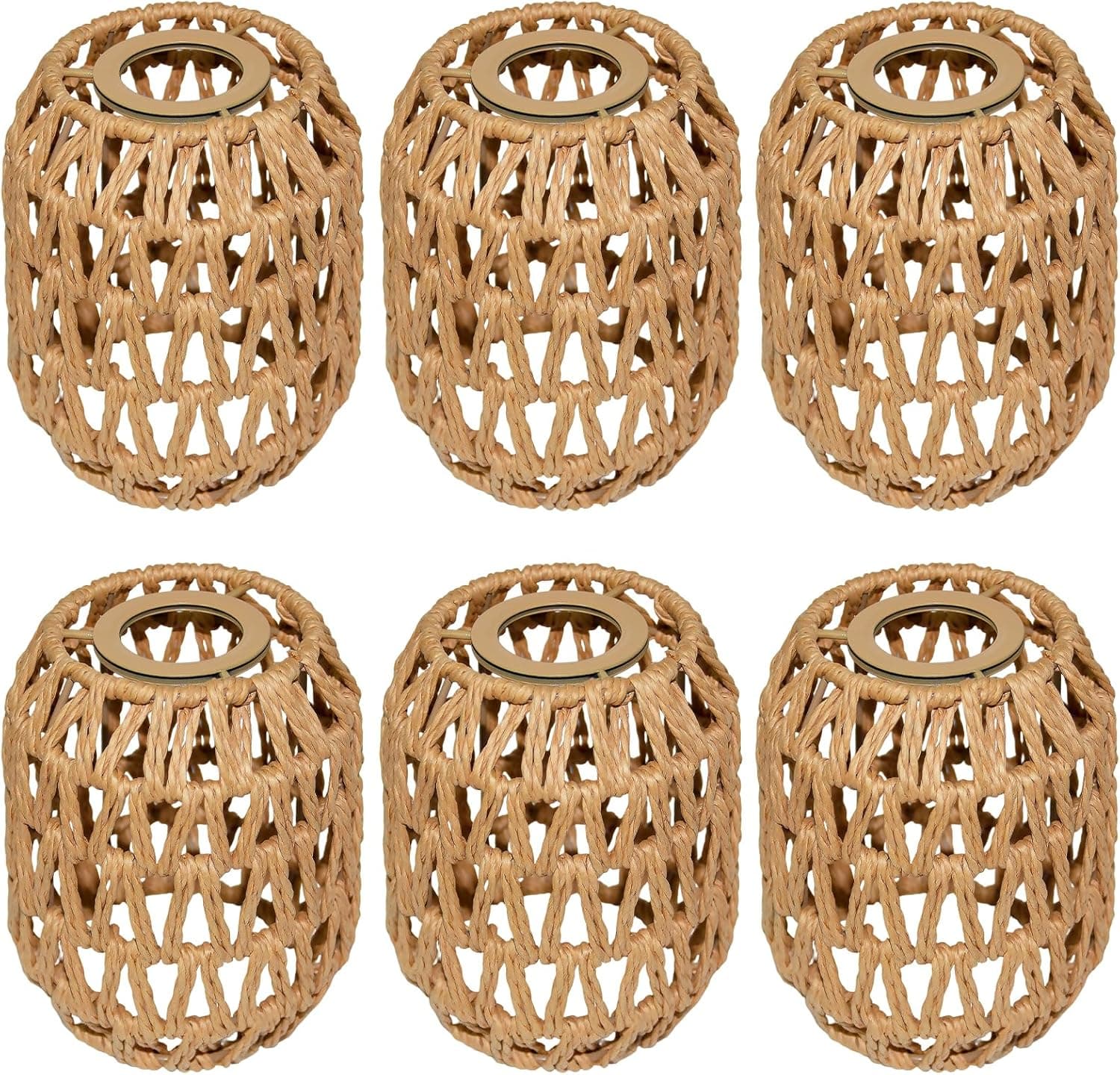 6 Pack Rattan Lamp Shades Boho Hanging Light Lamp Shades, Woven LampShades for Floor Lamps Rattan Pendant Lights Boho Lamp Ceiling Light, Table Lamps, Plug in Pendant Light - image 1