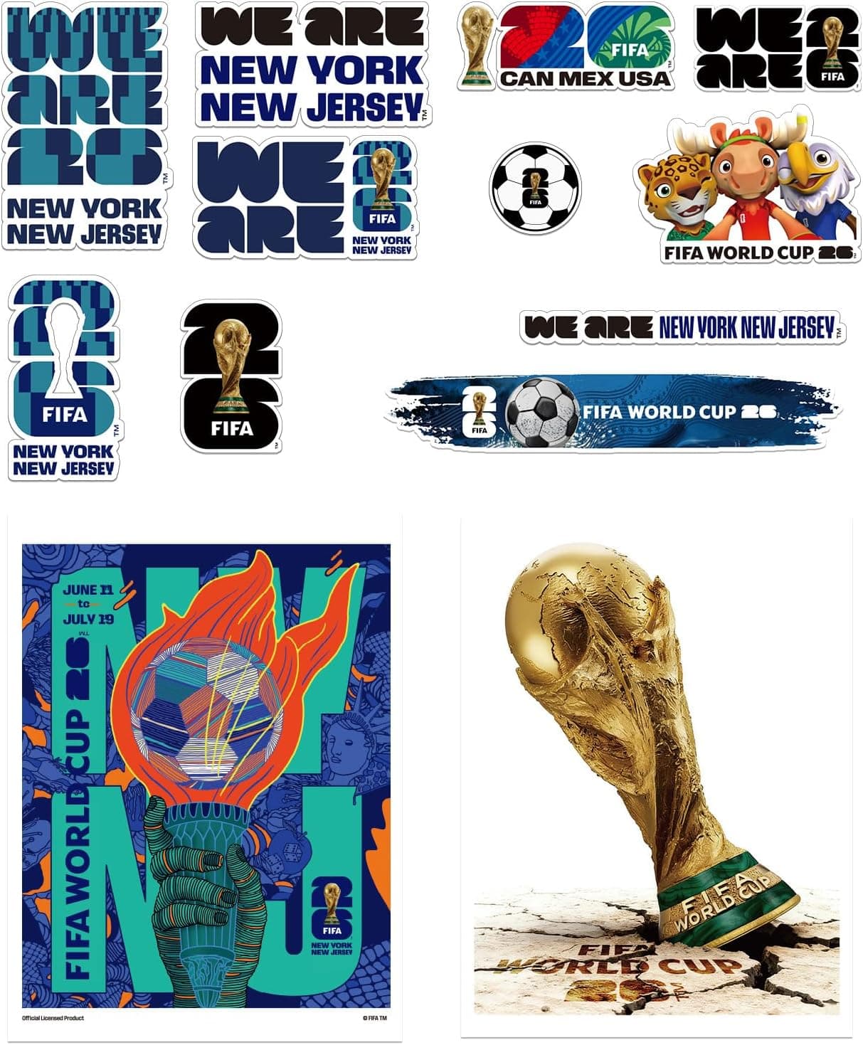 FIFA World Cup 2026 Official Licensed Sticker for New York, 13Pcs Waterproof Decals for Laptop, Water Bottle, Car, Soccer Fan Gift
