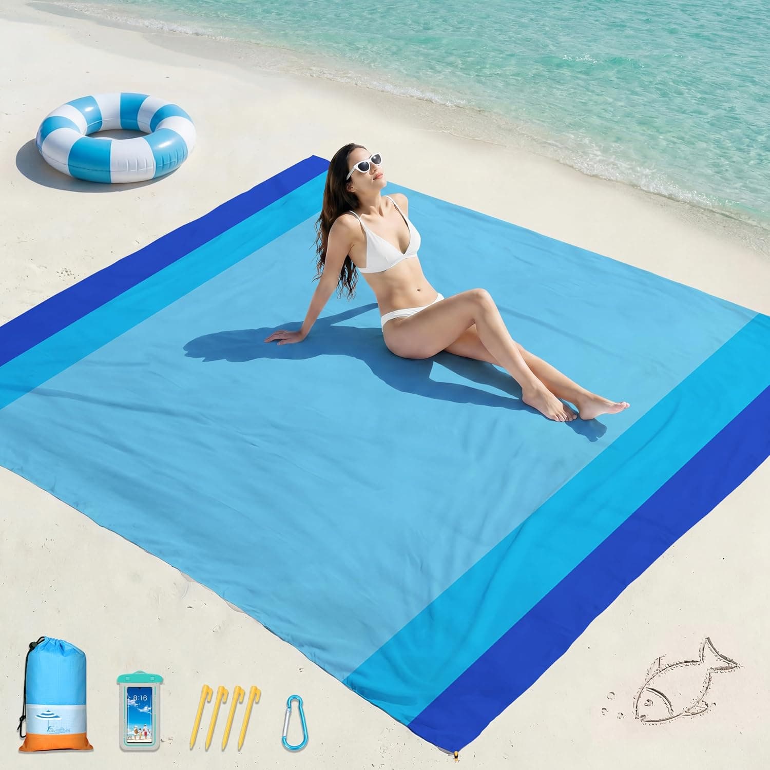 Famstar Oversized Extra Large Waterproof Sandproof Beach Blanket 10'x9' for 2-8 Adults