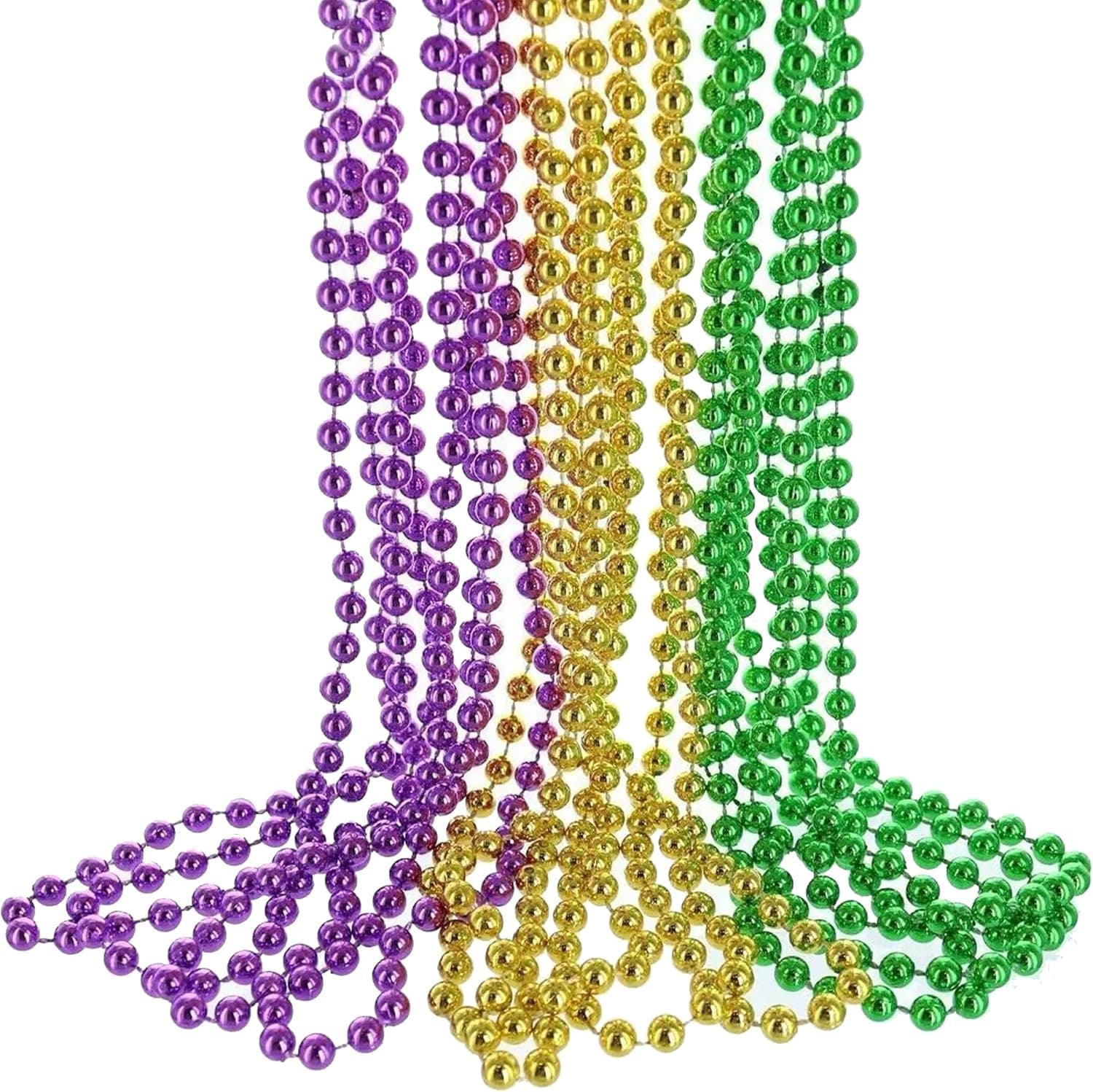 Carnival Beads Neclaces Party Favors, Carnival Circus Theme Beaded Necklaces Stuff, Gold Green Purple Festival Parade Necklace Throw Accessories for Birthday Party Costume Supplies, 12 Pcs