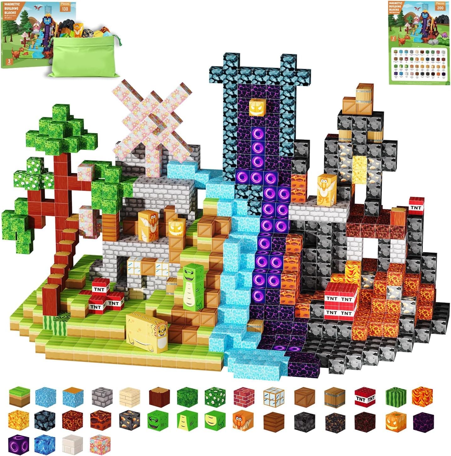 Magnetic Blocks Magnetic Building Blocks Toy, Construction Sensory Toys Birthday Gifts for Boys Girls Age 3-10, Magnetic Tiles for Kids Build Cubes STEM Montessori Stacking Toys (154 PCS)