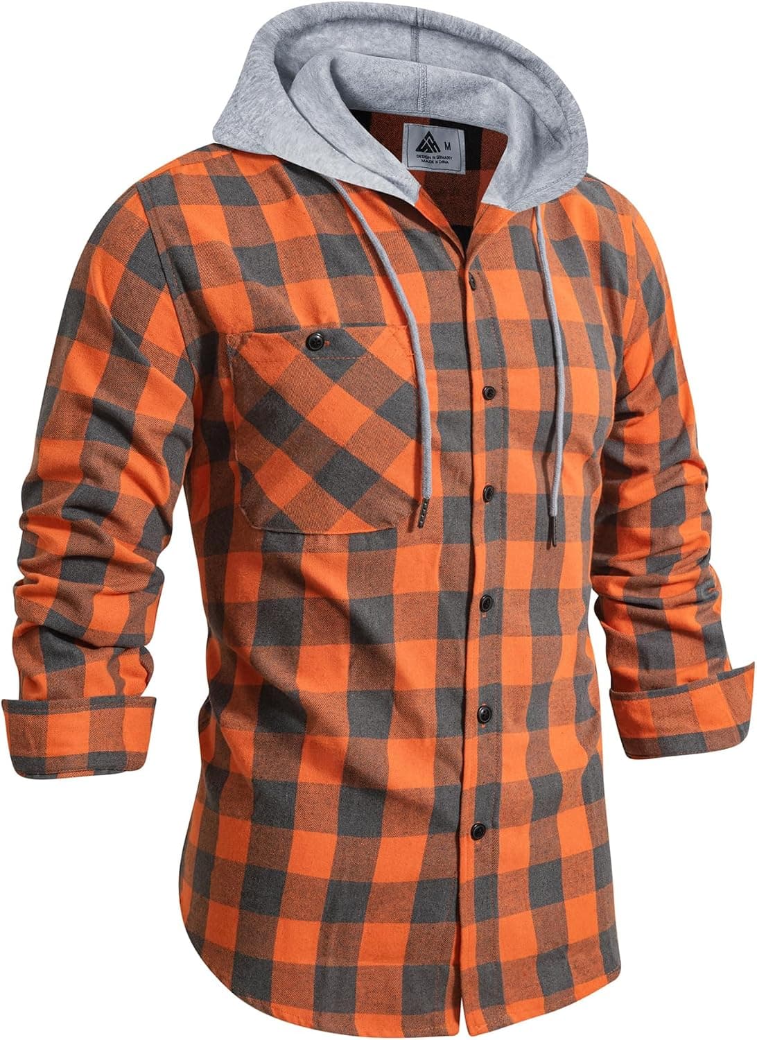 Men's Flannel Shirt Plaid Hoodie Stylish Long Sleeve Fall Casual Button Down Western Shirts with Flat Pocket