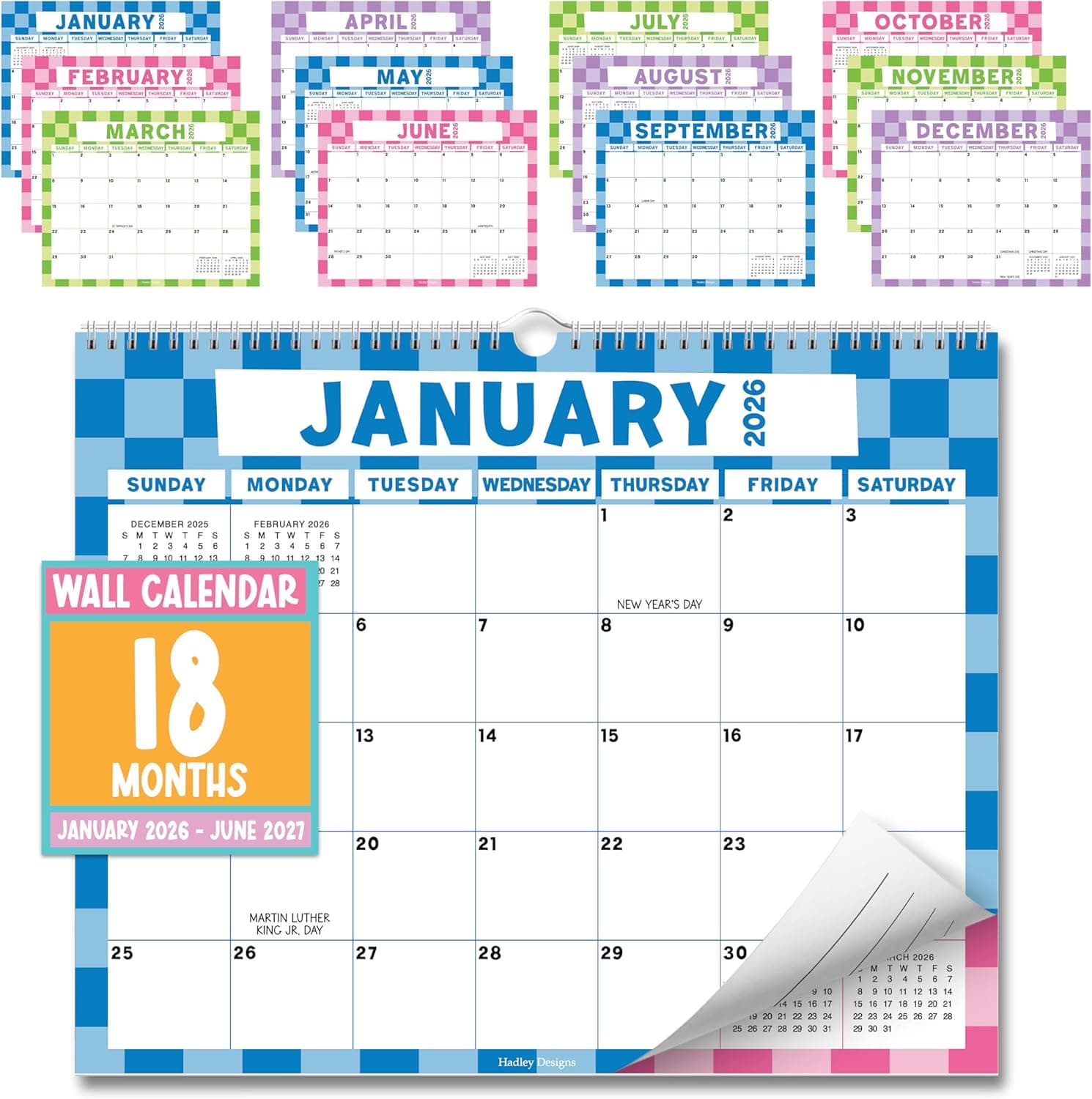 2026 Calendar Wall - 2026 Wall Calendar Large, 18-Month Hanging Calendars for Home, Office & Classroom, Monthly Calendar from January 2026 to June 2027, Teacher Appreciation Gifts
