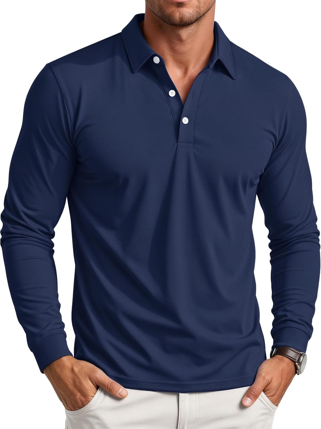 MAGCOMSEN Men's Polo Shirt Long Sleeve Golf Shirts Quick Dry Lightweight 3-Button Performance Work Fishing Athletic