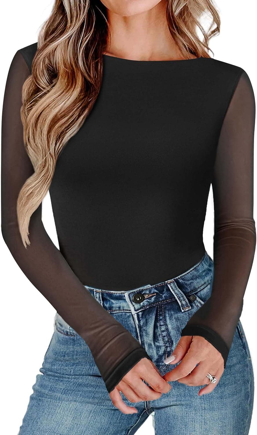 Avidlove Women's Long Sleeve Mesh Body Suit - Boat Neck Shapewear Leotard for Going Out & Fall Outfits - image 1