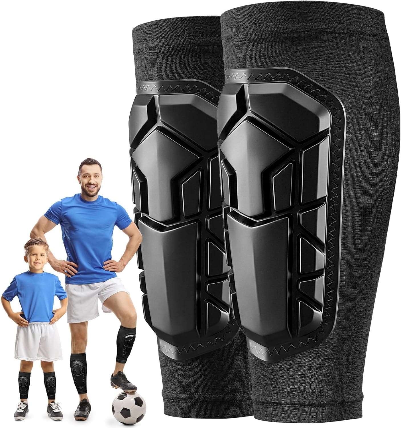 Soccer Shin Guards for Kids Youth, Ski Shin Guard Sleeves for 2-18 Years Old Boys Girls Adults, Protective Gear for Football Soccer, Calf Compression Sleeve with Honeycomb Pads