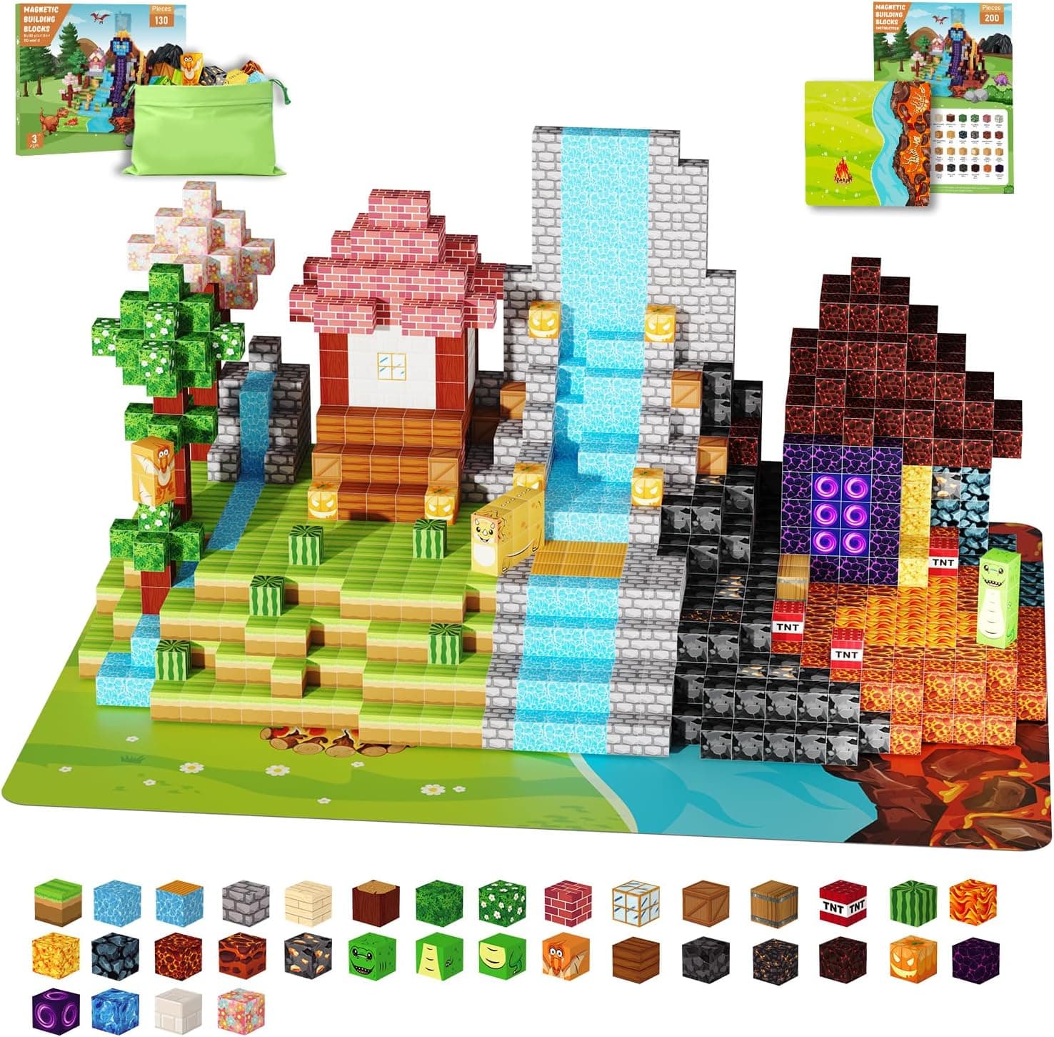 Magnetic Building Blocks - 130 PCS Large 1 Inch Magnet Cubes, STEM Construction Set for Kids Ages 3 4 5 6 7 8 9 10, Sensory Montessori Toys for Boys & Girls Easter/Birthday Gifts (with Mat)