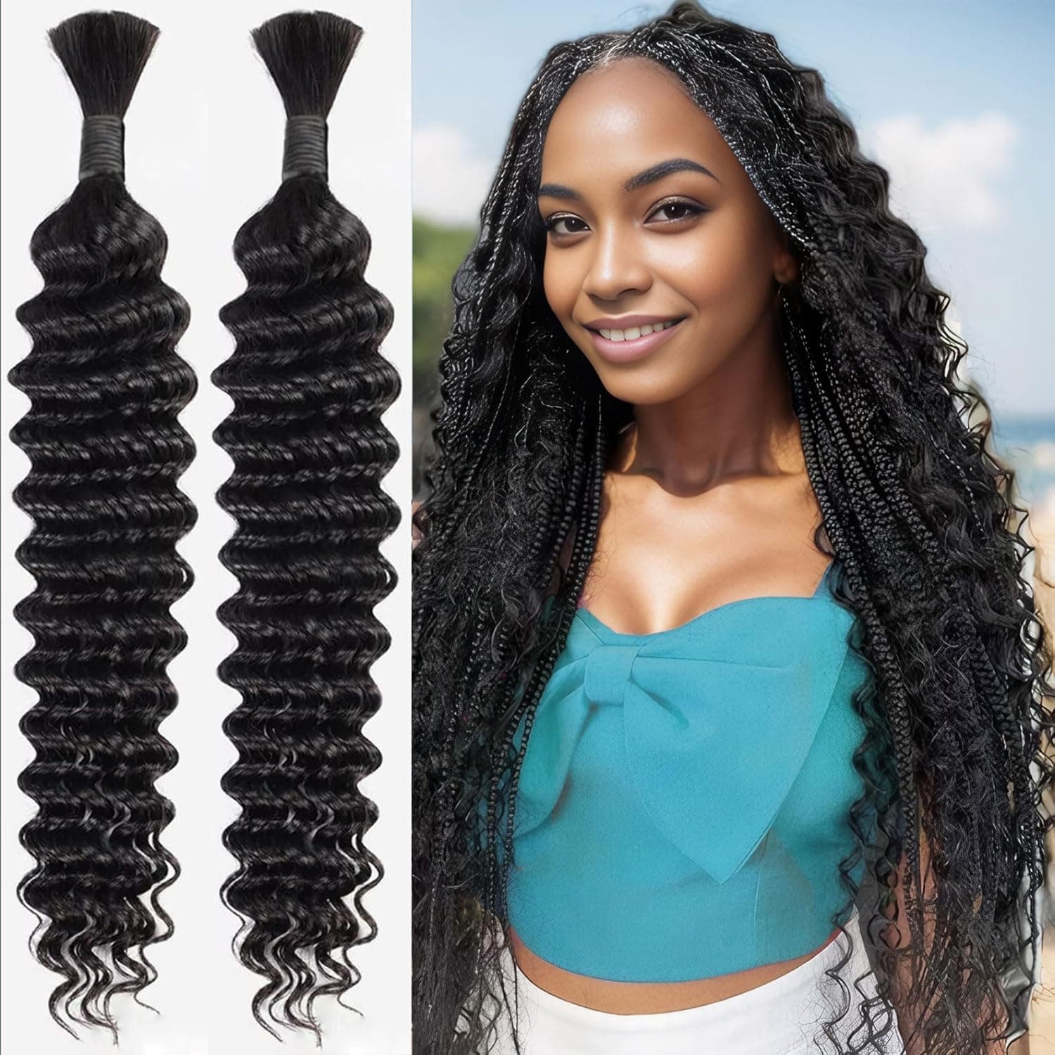 JCL Human Braiding Hair for Boho Braids 2 Bundles 100g 20 Inch Deep Wave Bulk No Weft 12A Brazilian Virgin Hair Extensions Real