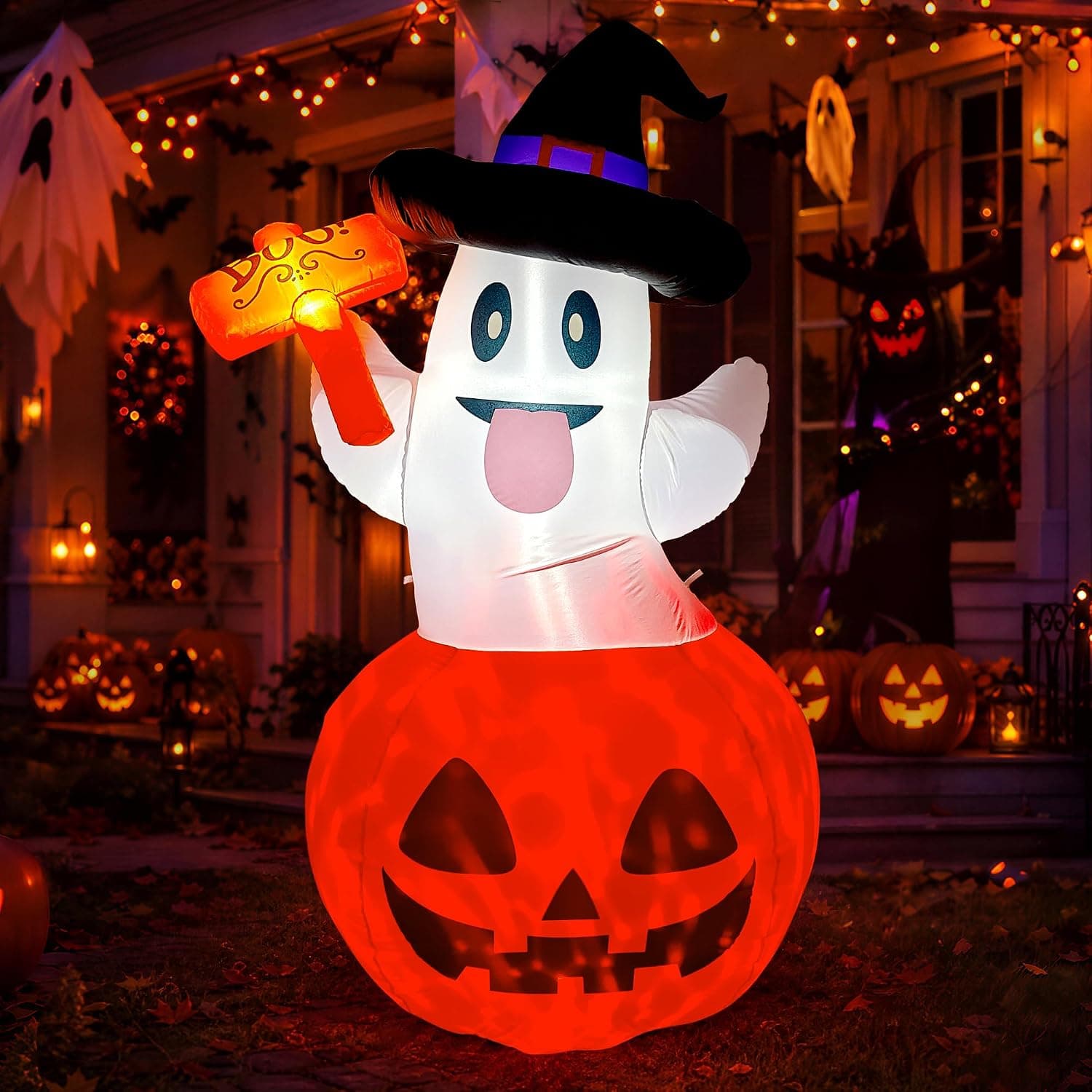Ultimate Unicorn Store 5 FT Halloween Inflatable Pumpkin Ghost Decorations with Twinkling Lights