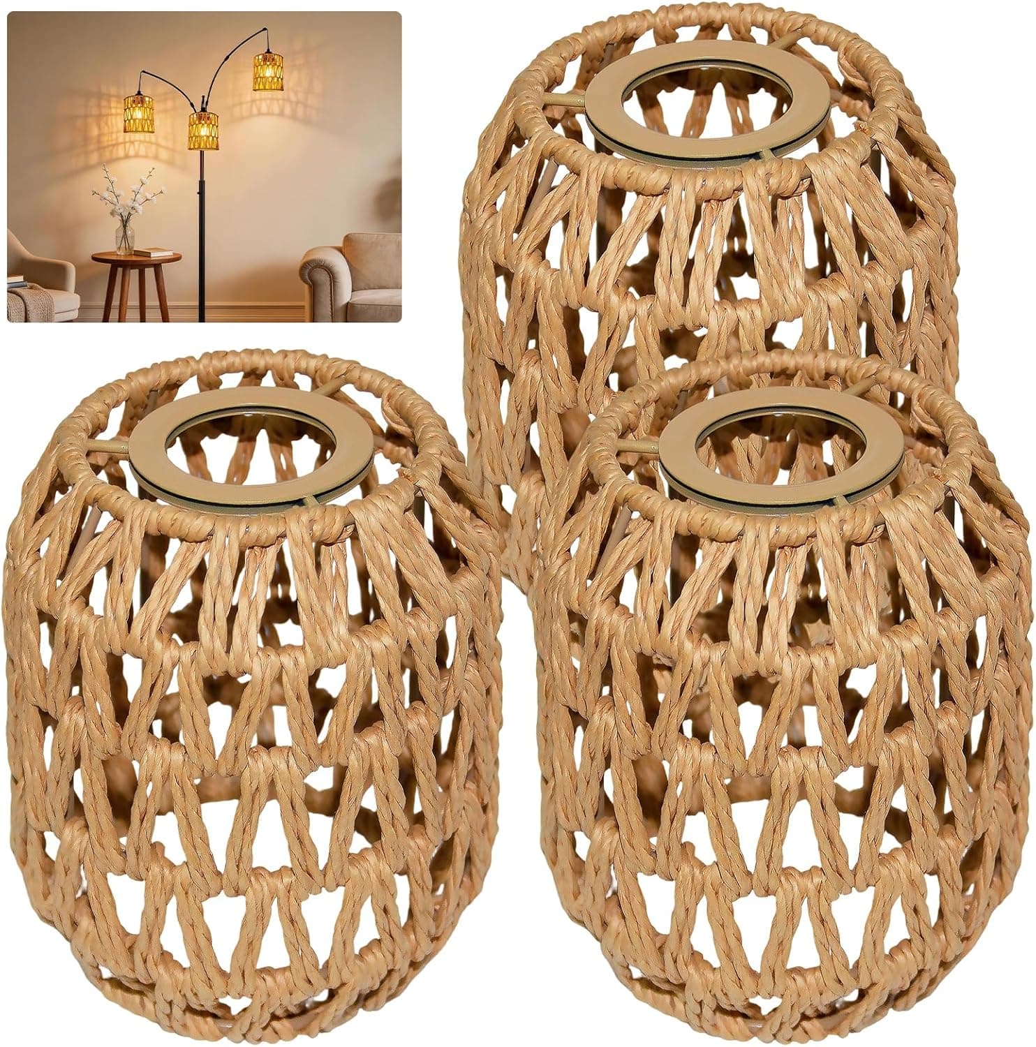 LUCORUSC 3 Pack Rattan Lamp Shades – Boho Woven Pendant & Floor Lamp Shades - image 1