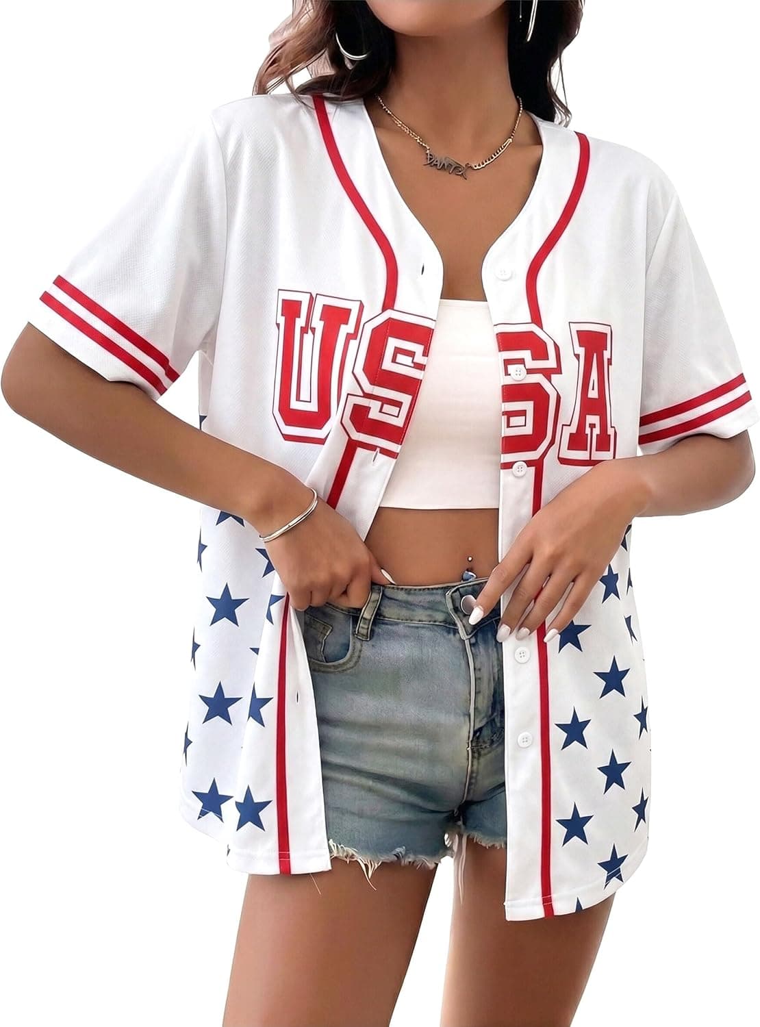 ASTANFY 250 Anniversary USA Shirt 4th of July Baseball Jersey Women Patriotic Shirts American Flag and Star Graphic Tees