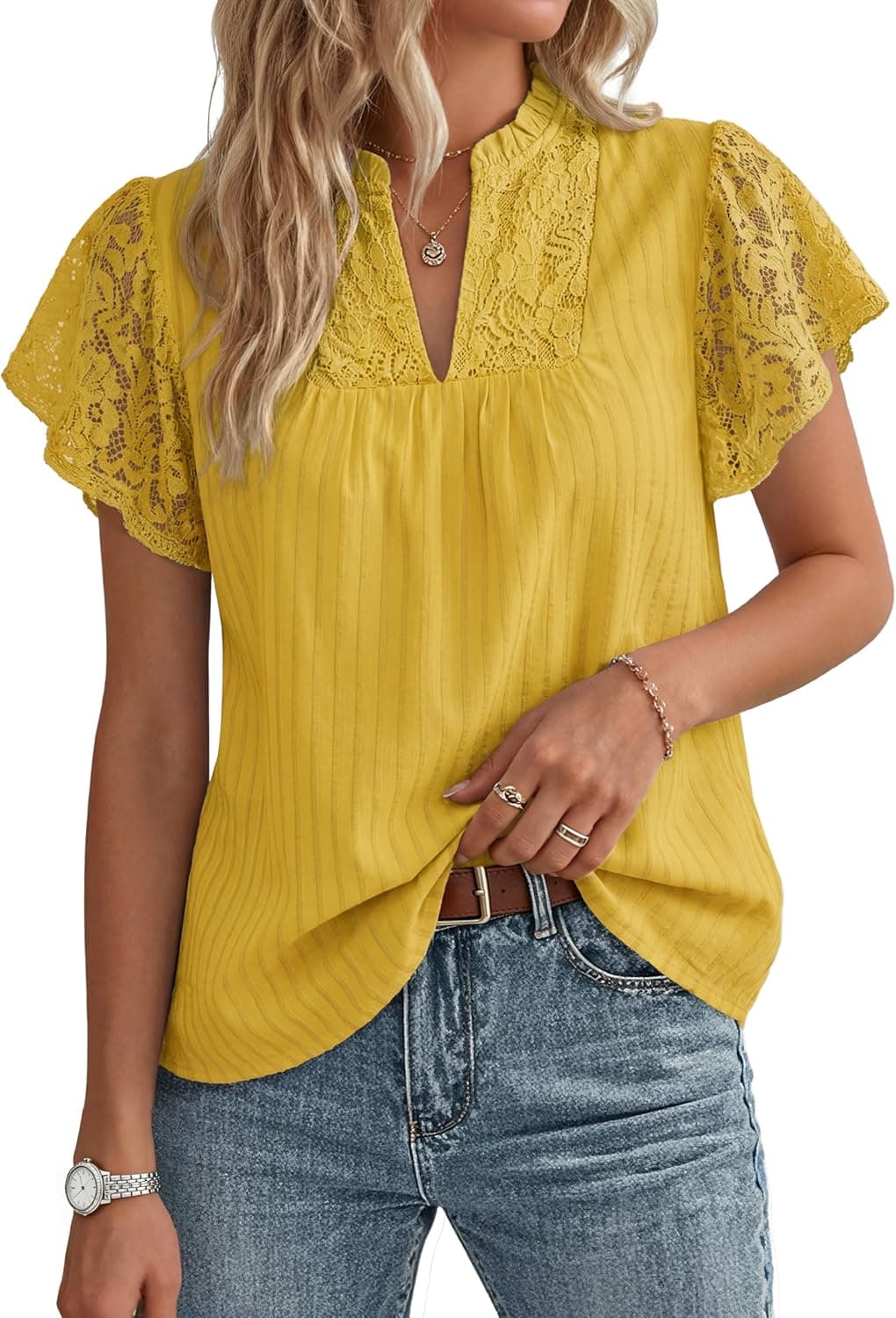 GRACE KARIN Womens Lace Short Sleeve Tops Summer Dressy Casual Cotton Blouses Flowy V Neck Dress Shirts Trendy Clothing 2026 - image 1