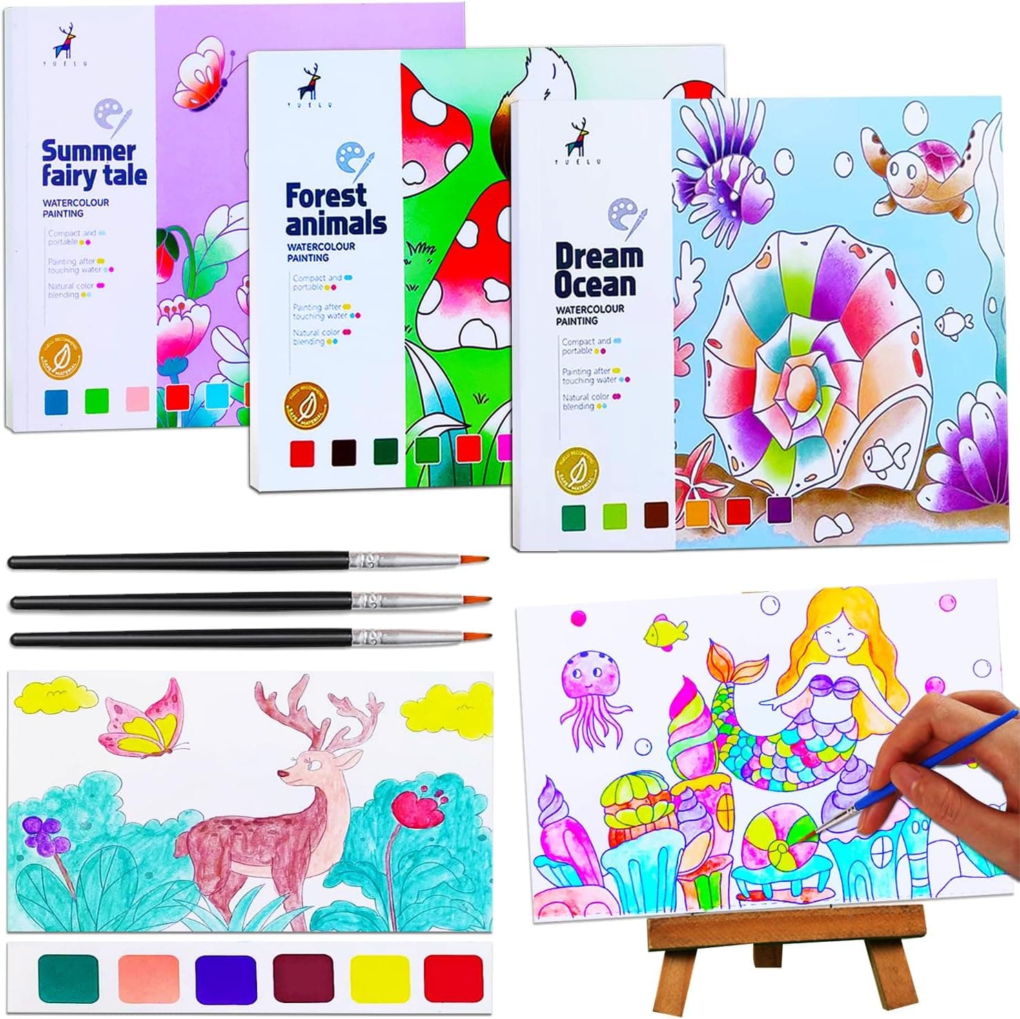 JUNQIU 3Pack Water Color Paint Sets for Kids, Paint With Water Books, Pocket Watercolor Painting Book, Arts and Crafts for Girls Gifts,Stocking Stuffers For Kids - image 1