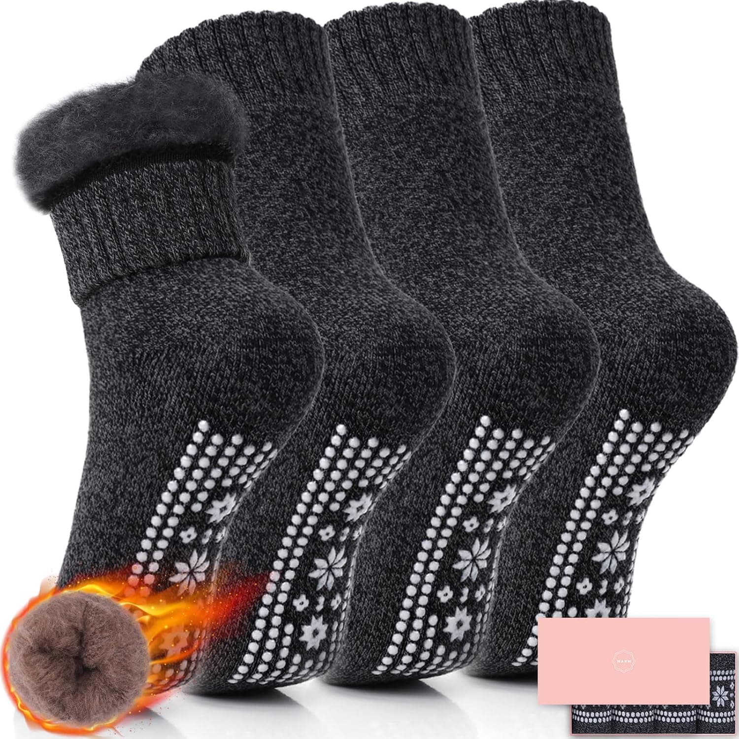 ICEIVY Thermal Slipper Socks, Thick Grip Hospital Plush Slipper Grip Socks Women Winter Soft Warm Cozy Socks 4 Pairs