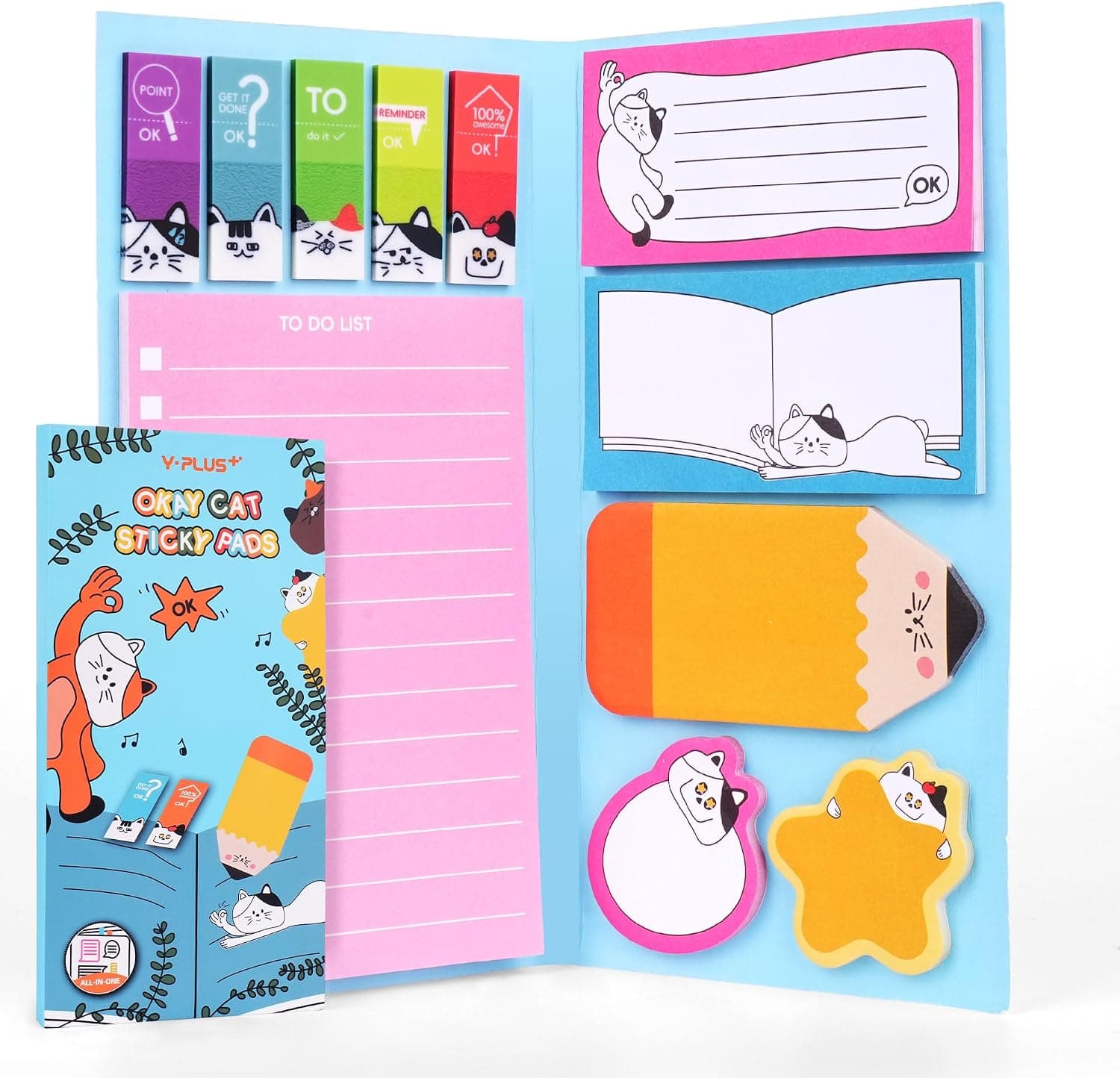 YPLUS Cat Sticky Notes Set, 440pcs Cute Planner Self-Stick Note Pads with Lined to Do List, Divider Tabs and Shaped Memos, Funny Office School Supplies, Gifts for Cat Lovers - image 1