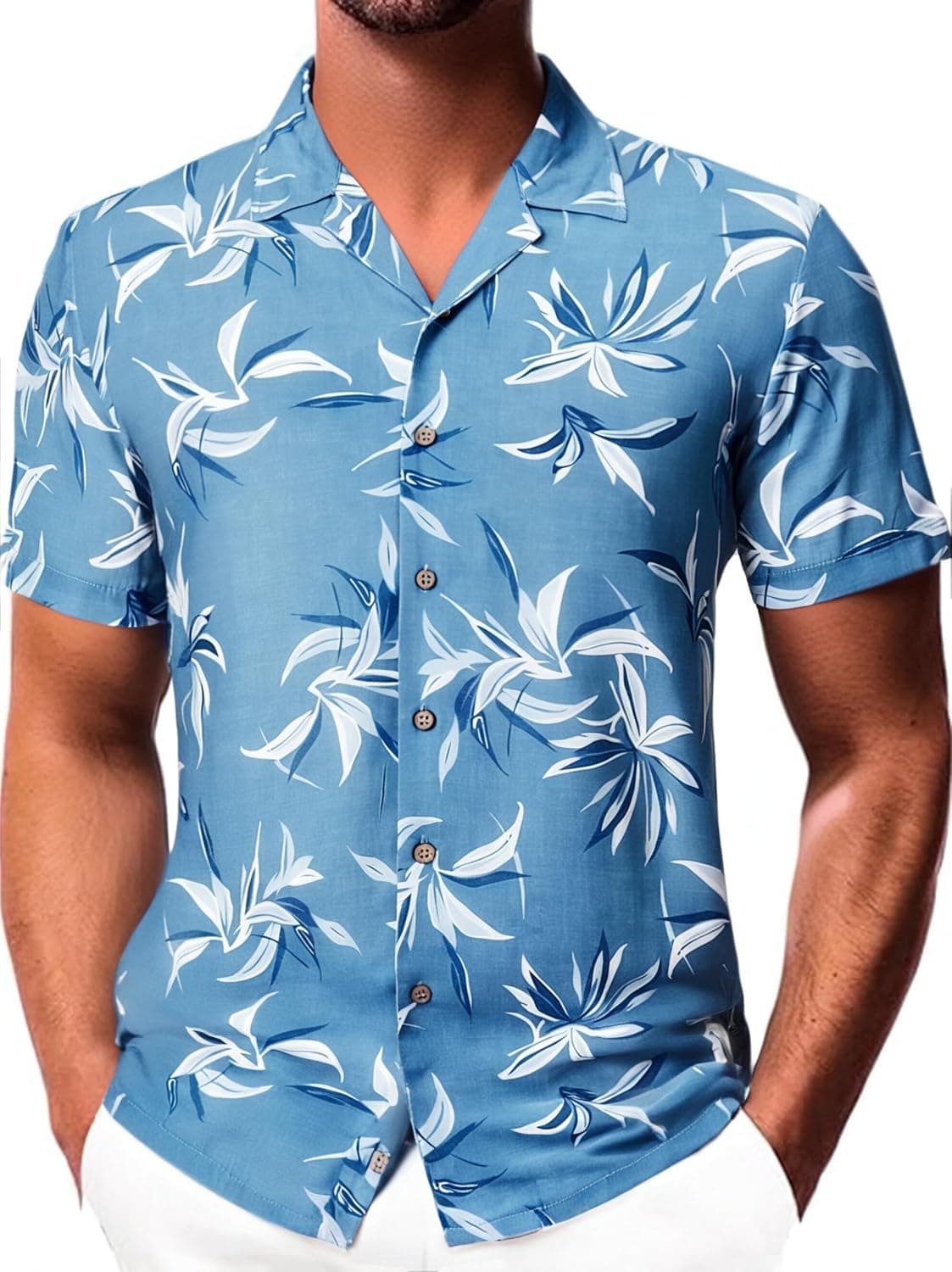 Damipow Mens Unique Pattern Hawaiian Shirt Beach Tropical Button Up Shirts Vacation Cruise Hawaii Summer Clothes