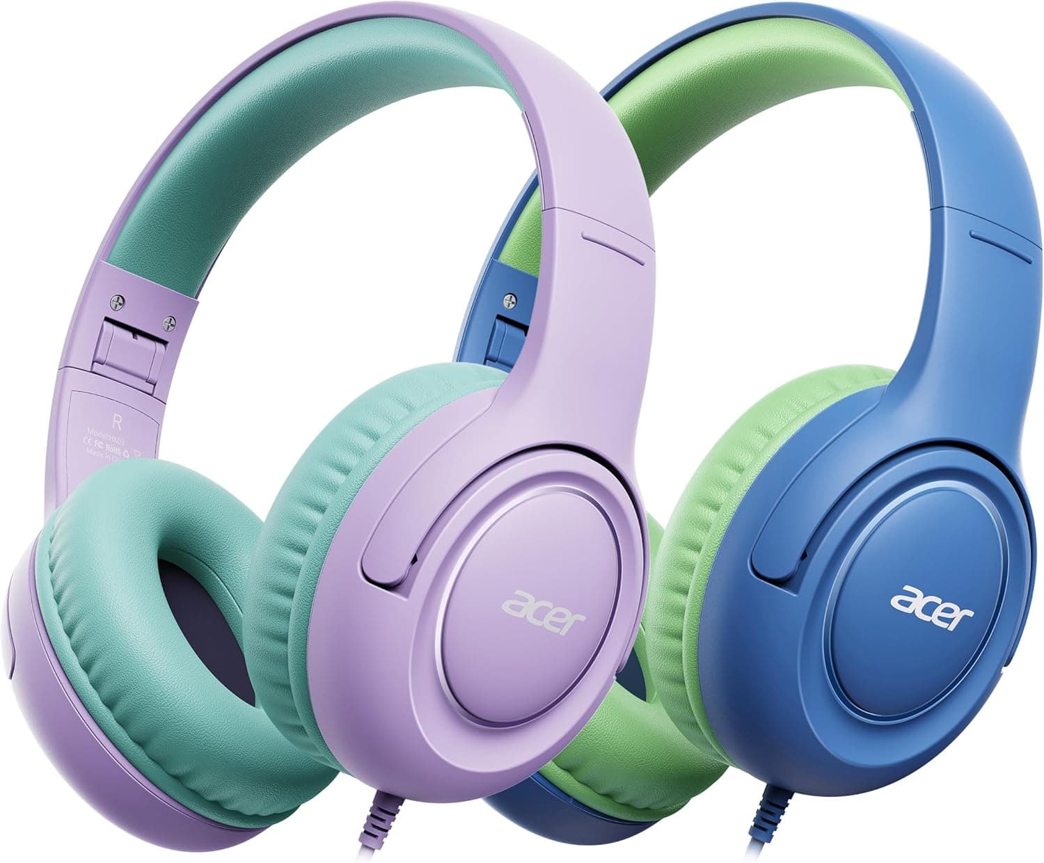 Acer 2Pack Kids Headphones - 85/94dB Volume Limiter, Foldable Wired Over Ear Headphones for Travel, 3.5mm Jack, Toddler Headphones for School, Travel, iPad, Tablet, HK03-2P - image 1